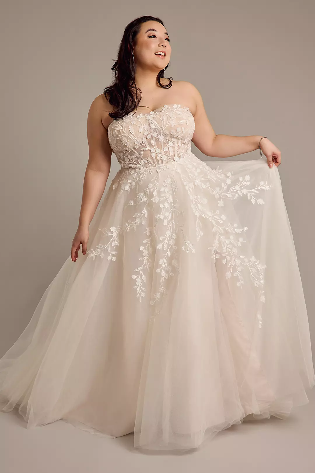 Strapless Ball Gown Wedding Dress with 3D Flowers - Image 3