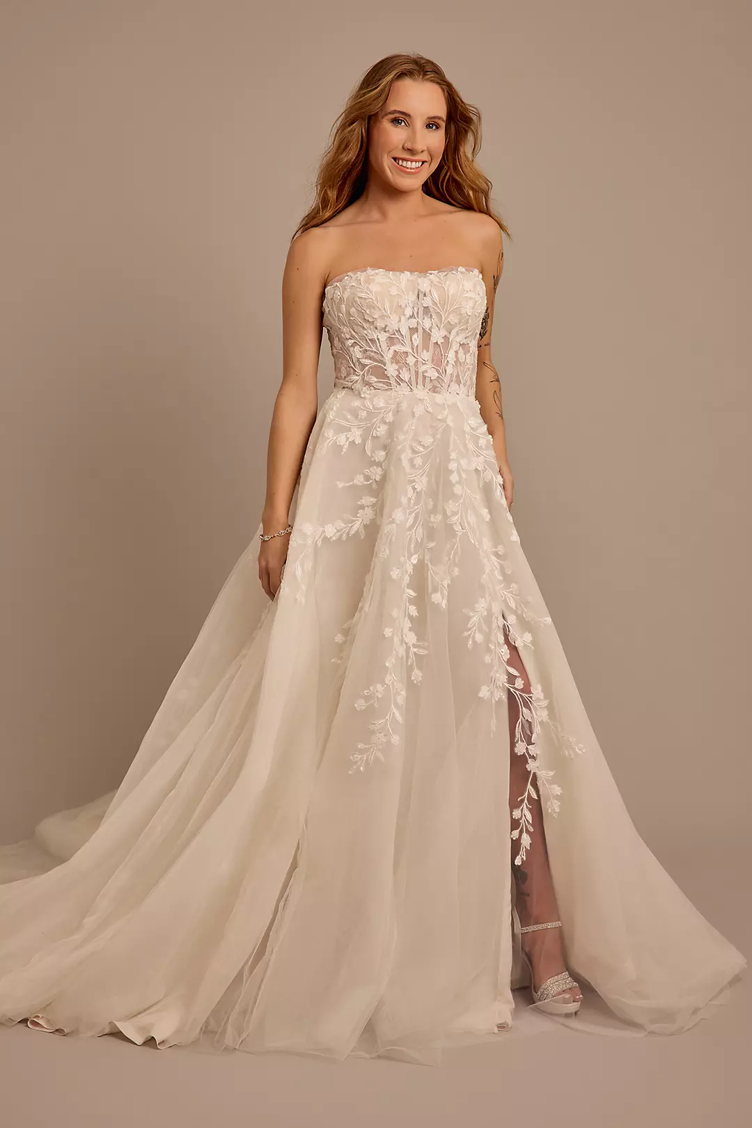 Strapless Ball Gown Wedding Dress with 3D Flowers - Image 9