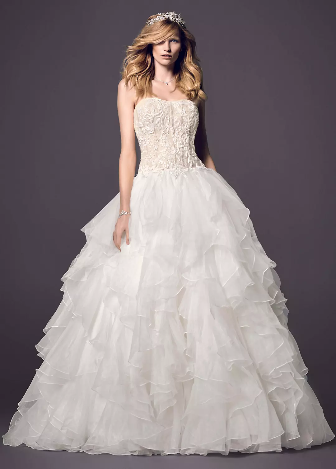 Strapless Ball Gown with Organza Ruffle Skirt - Image 6