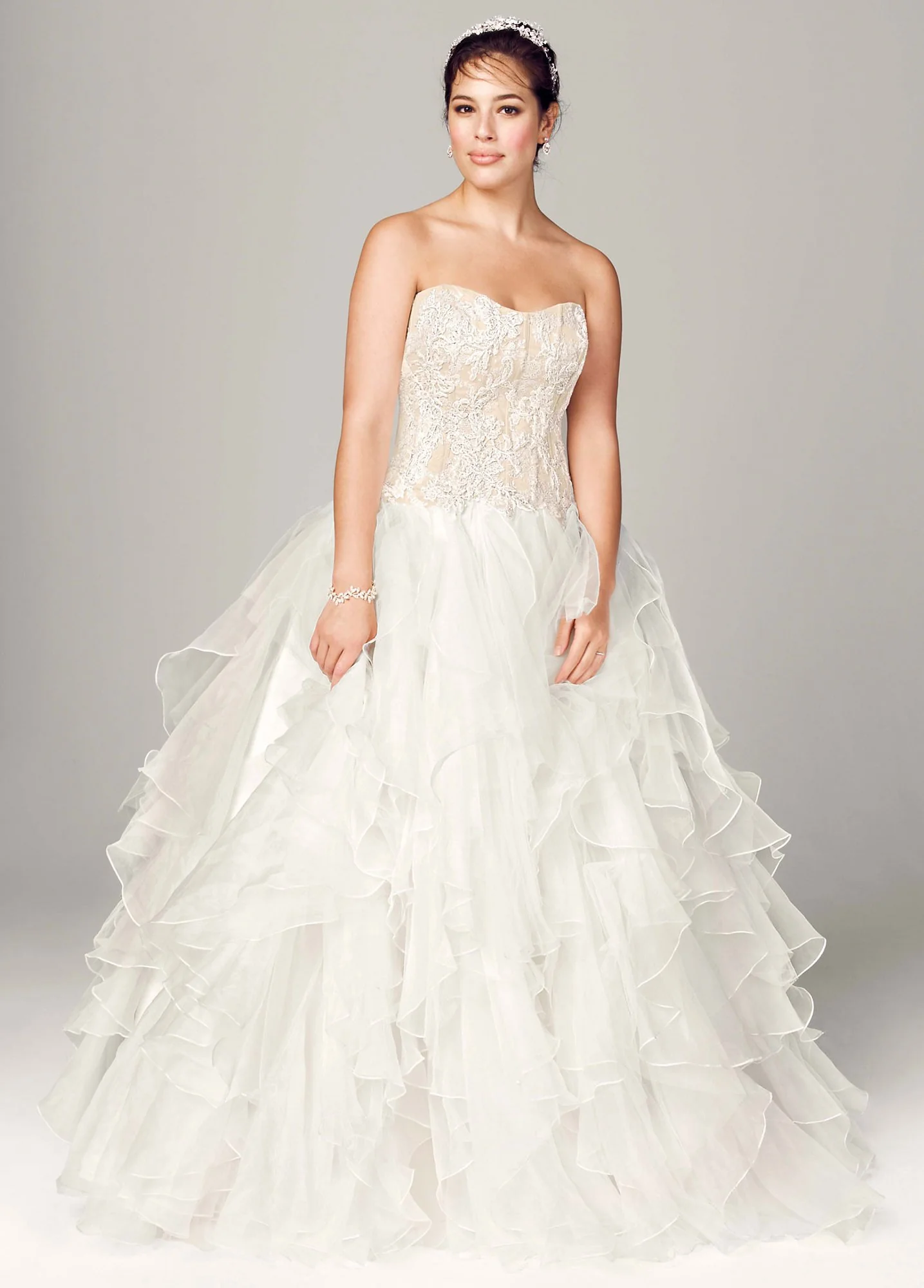 Strapless Ball Gown with Organza Ruffle Skirt - Image 2