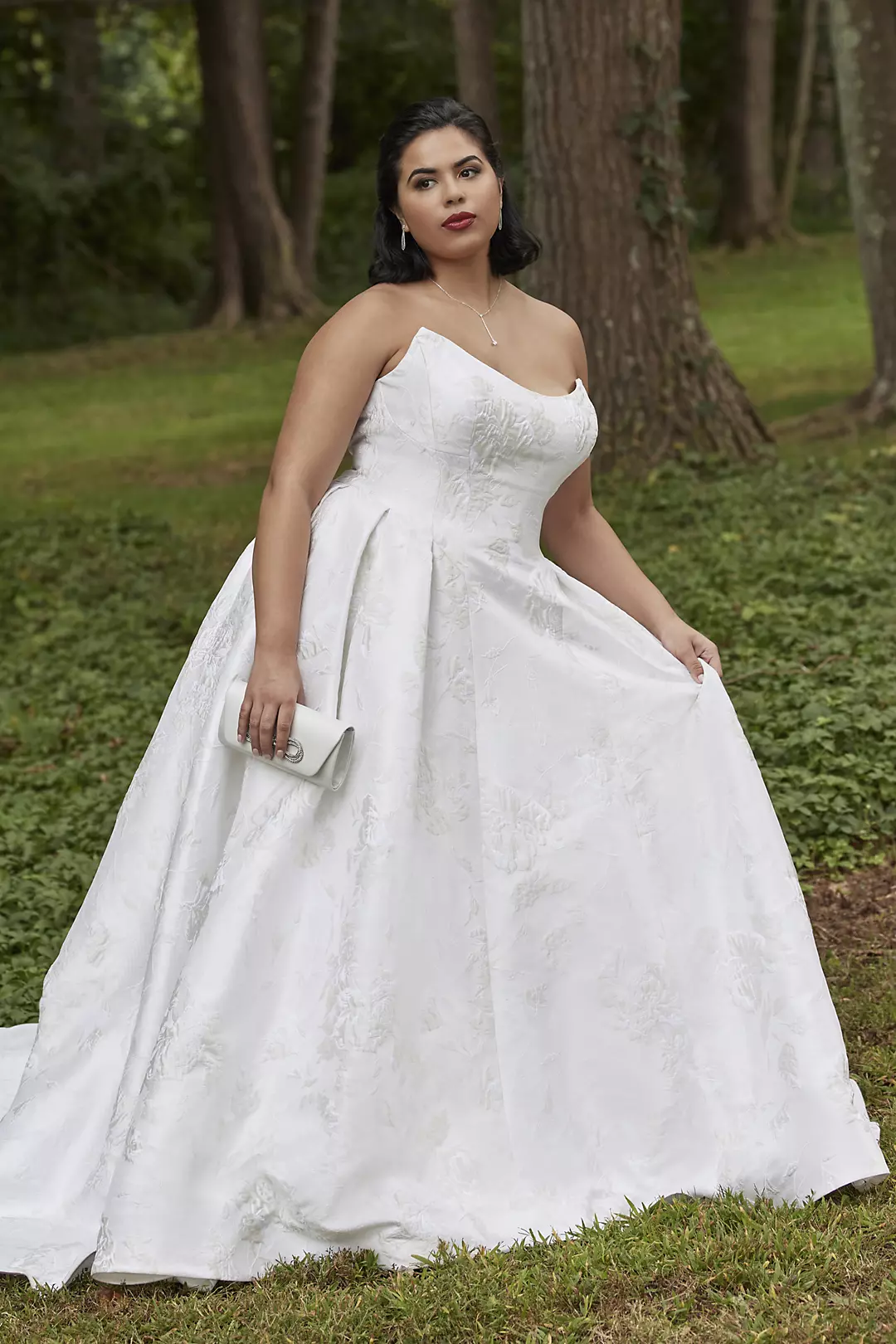 Strapless Basque Waist Jacquard Ball Gown - Image 5