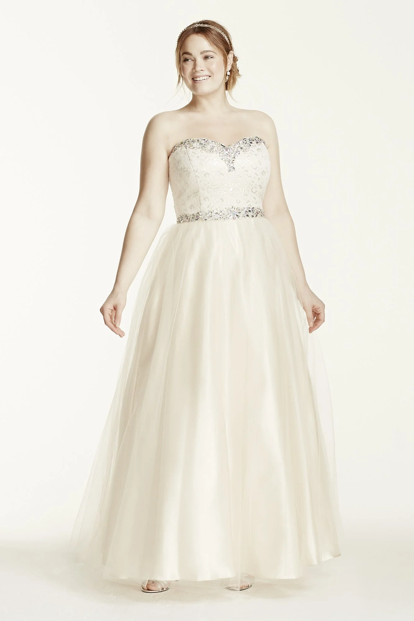 Strapless Beaded Brocade Bodice Tulle Ball Gown - Image 2