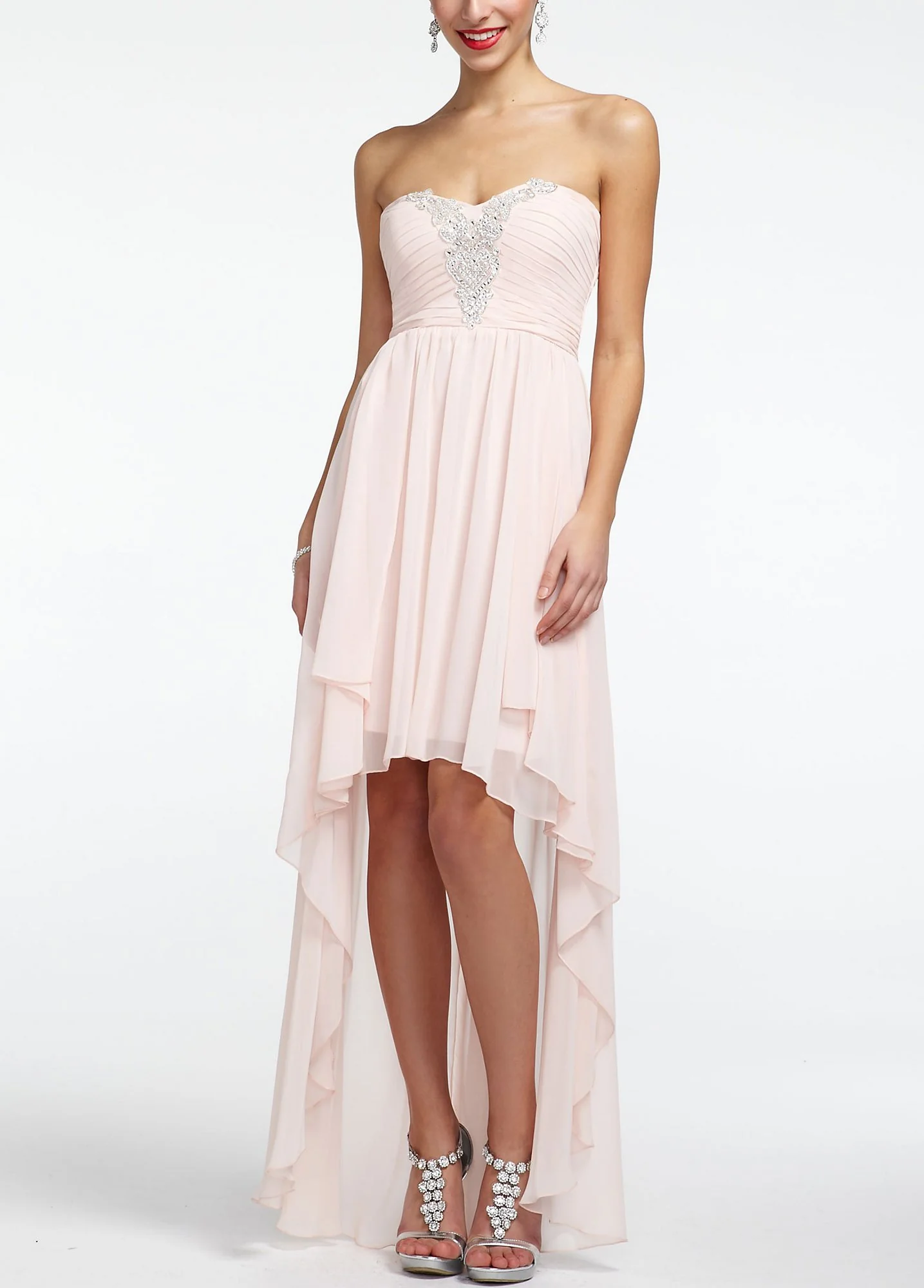 Strapless Beaded Chiffon High Low Prom Dress