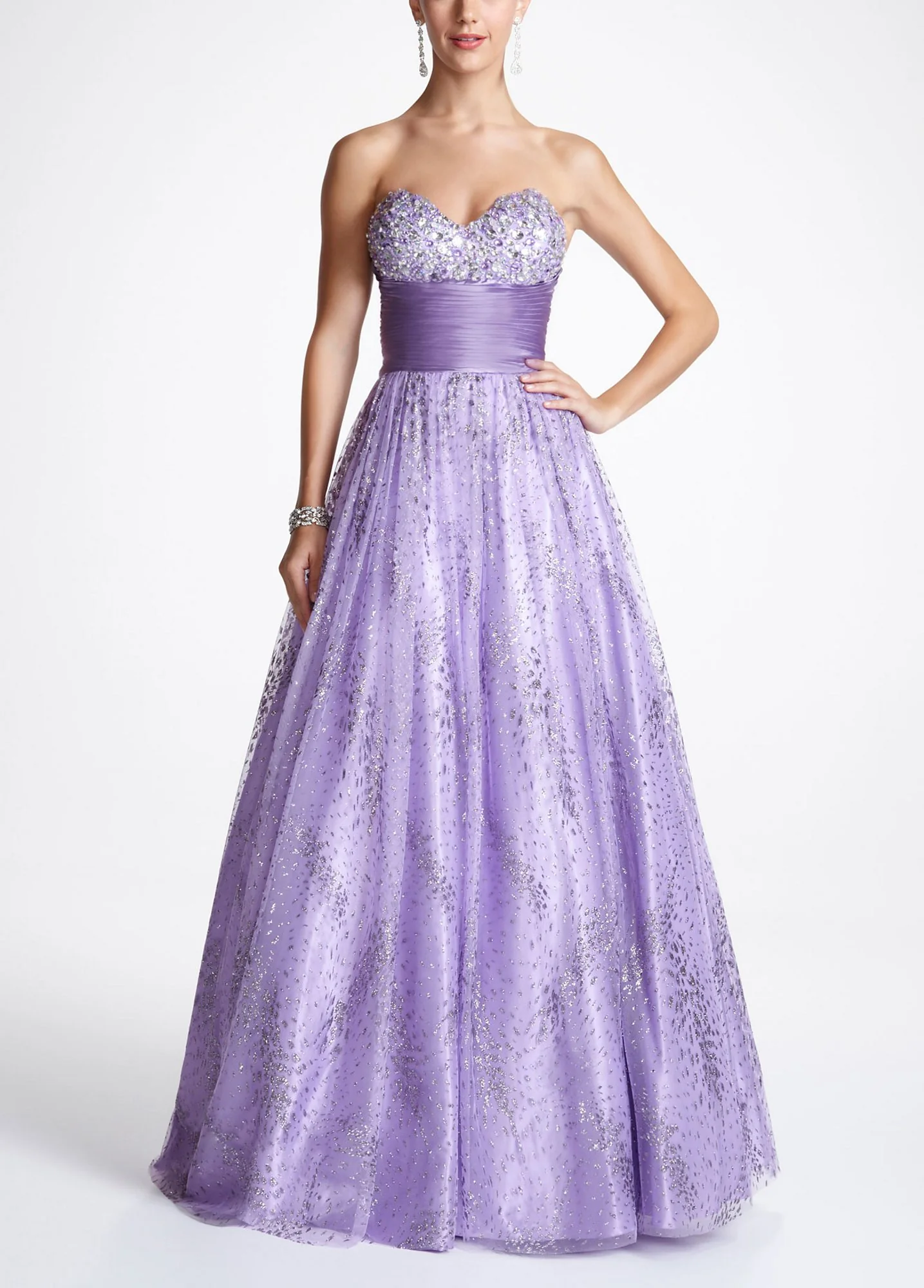 Strapless Beaded Glitter Tulle Prom Ball Gown