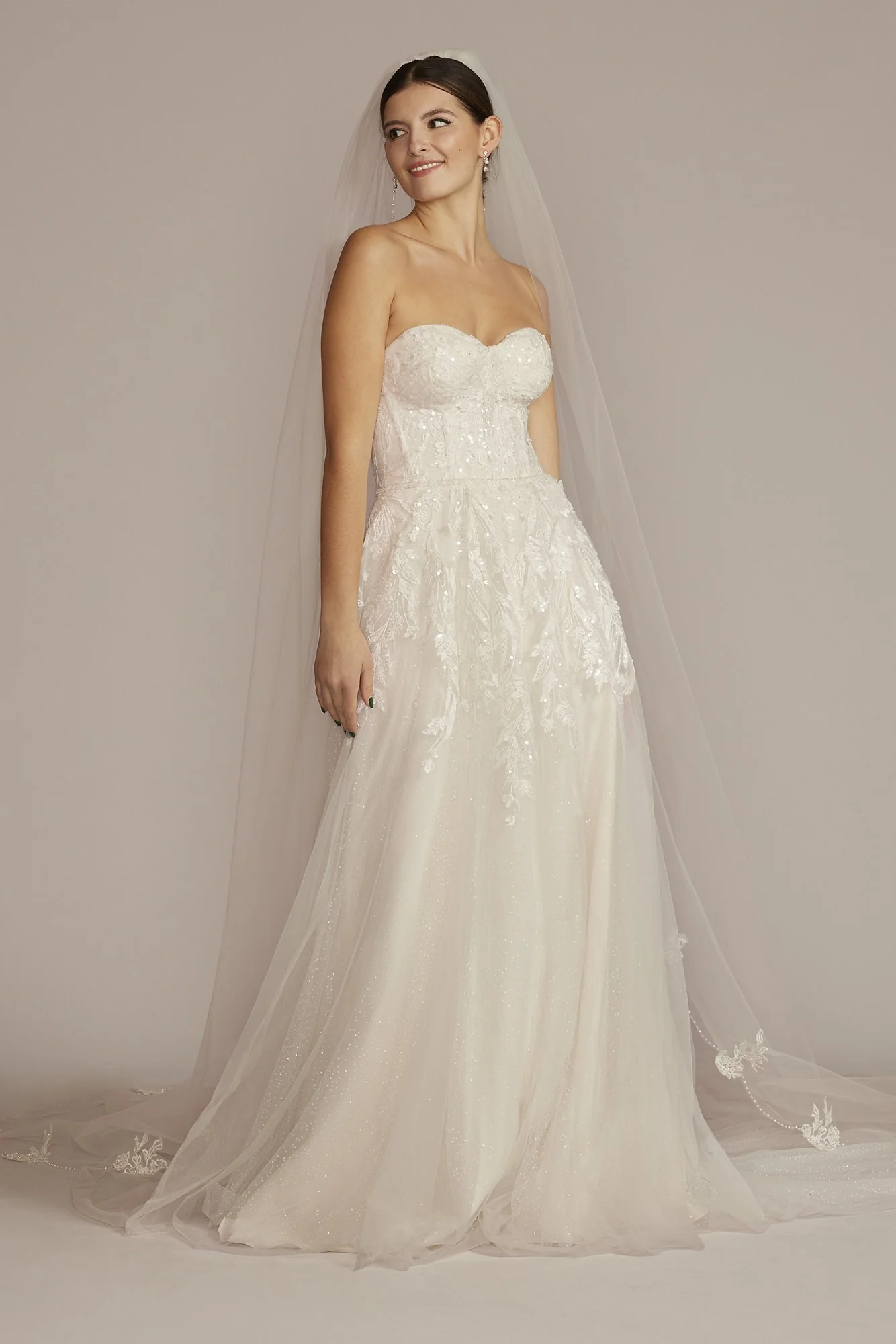 Strapless Beaded Glitter Tulle Wedding Gown - Image 2