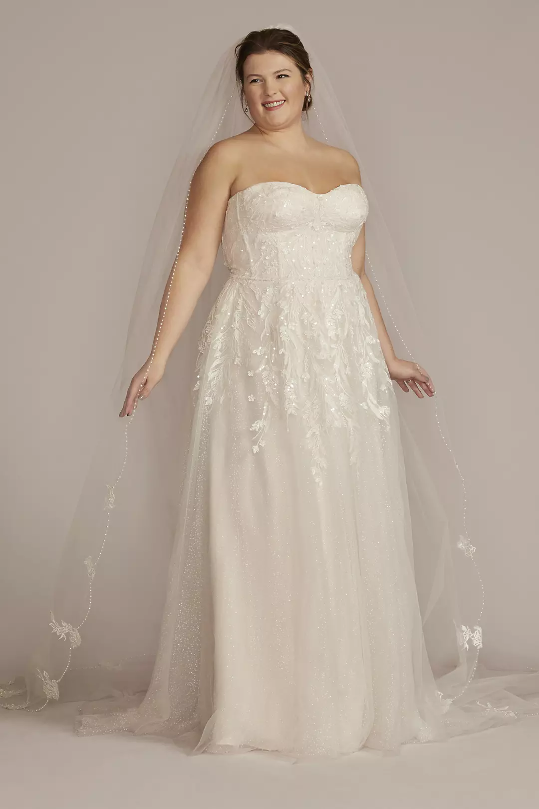 Strapless Beaded Glitter Tulle Wedding Gown - Image 3
