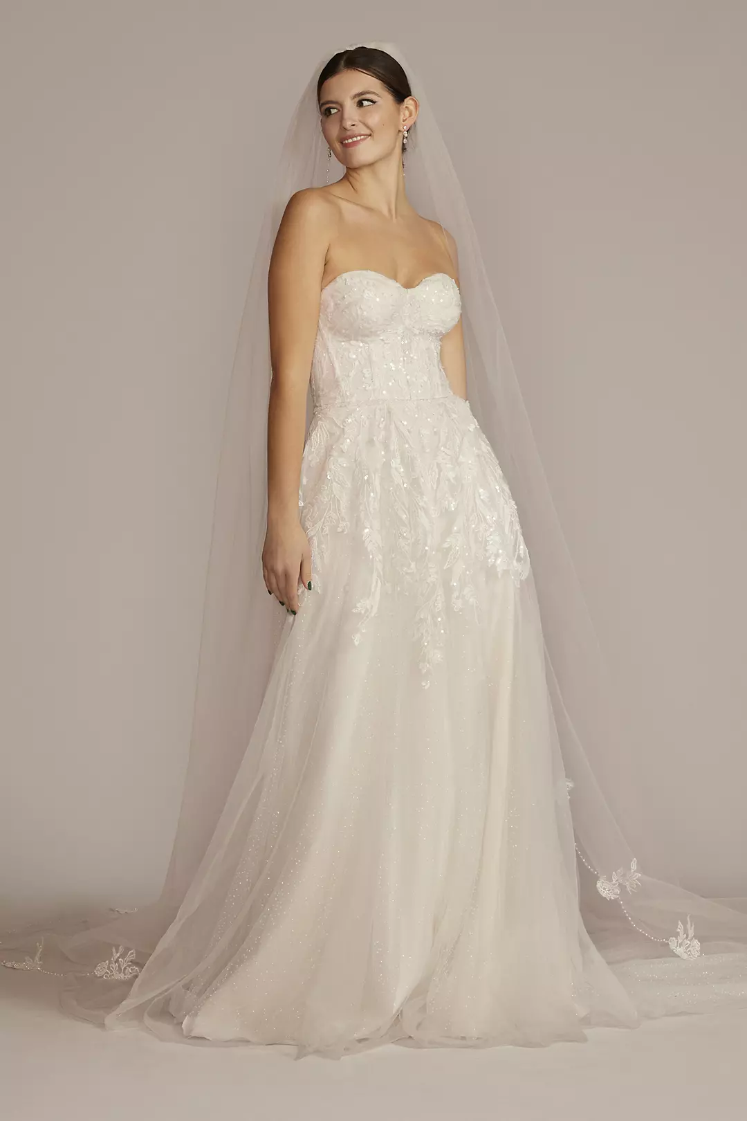Strapless Beaded Glitter Tulle Wedding Gown - Image 4