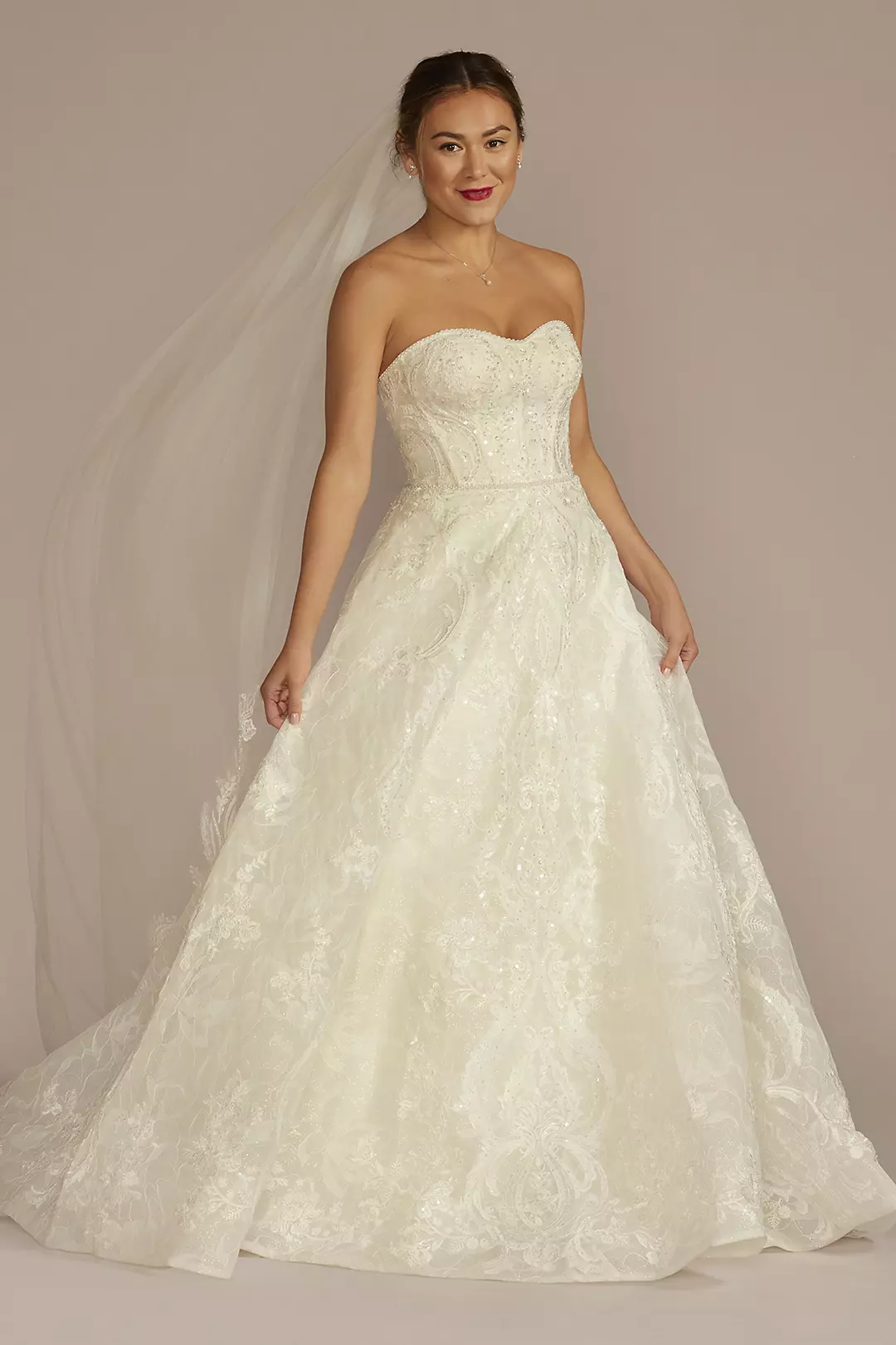 Strapless Beaded Lace Ball Gown Wedding Dress - Image 4