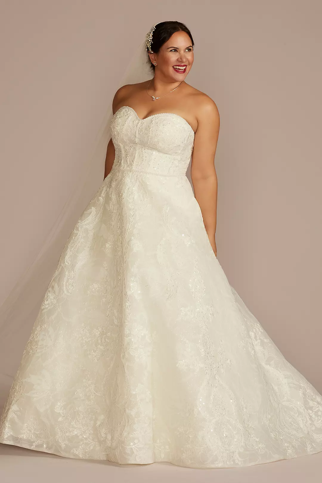 Strapless Beaded Lace Ball Gown Wedding Dress - Image 7
