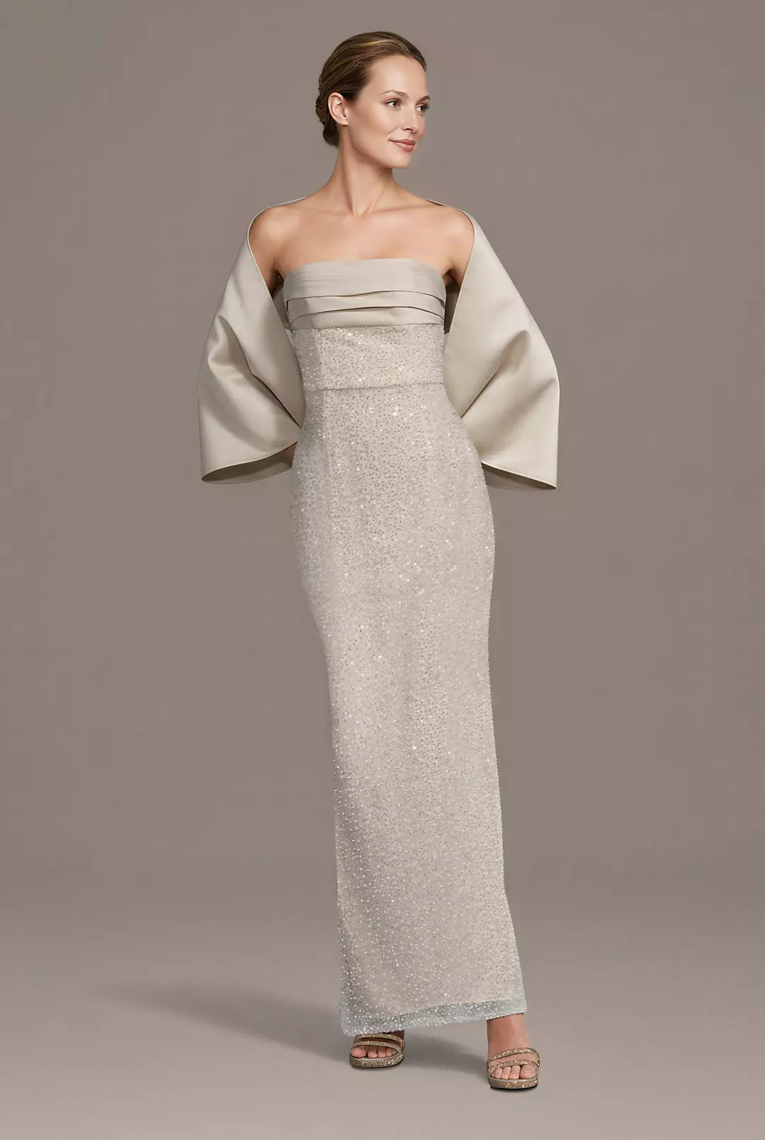 Strapless Beaded Sheath Dress with Matching Wrap - Image 3