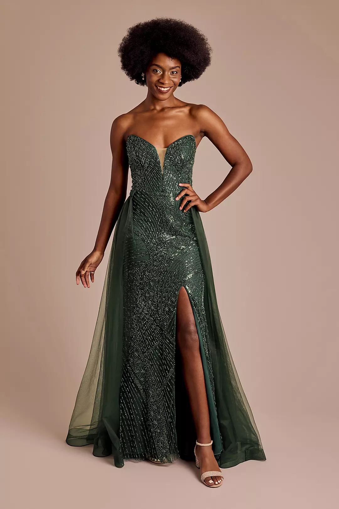 Strapless Beaded Sheath Dress with Train - Image 2