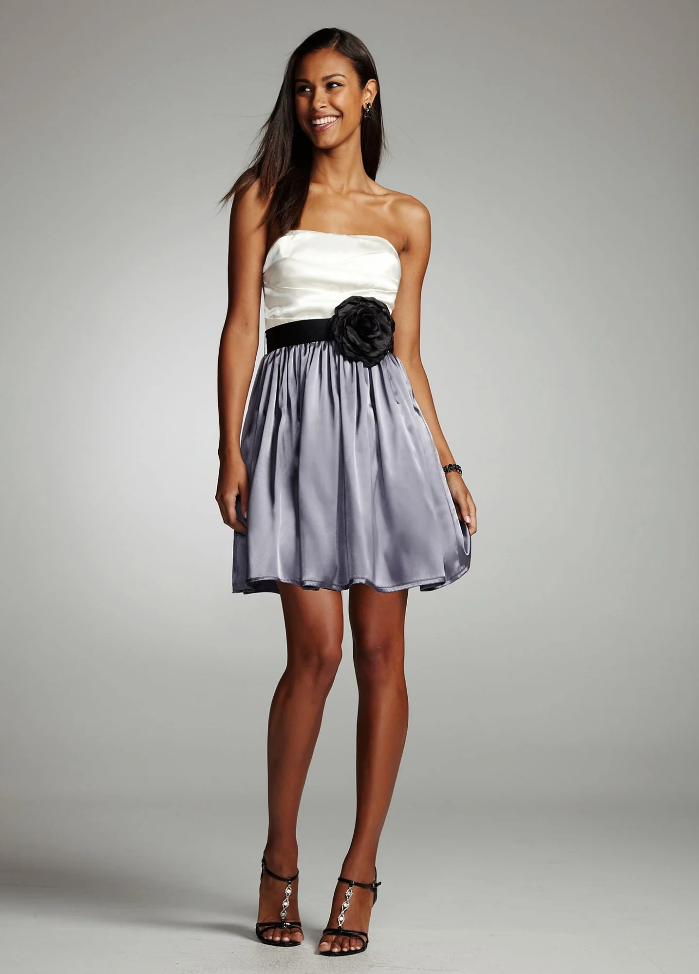 Strapless Bubble Dress with Flower Waist