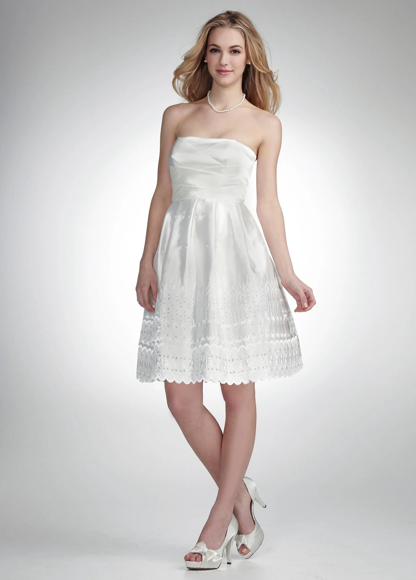 Strapless Charmeuse Dress with Eyelet Skirt