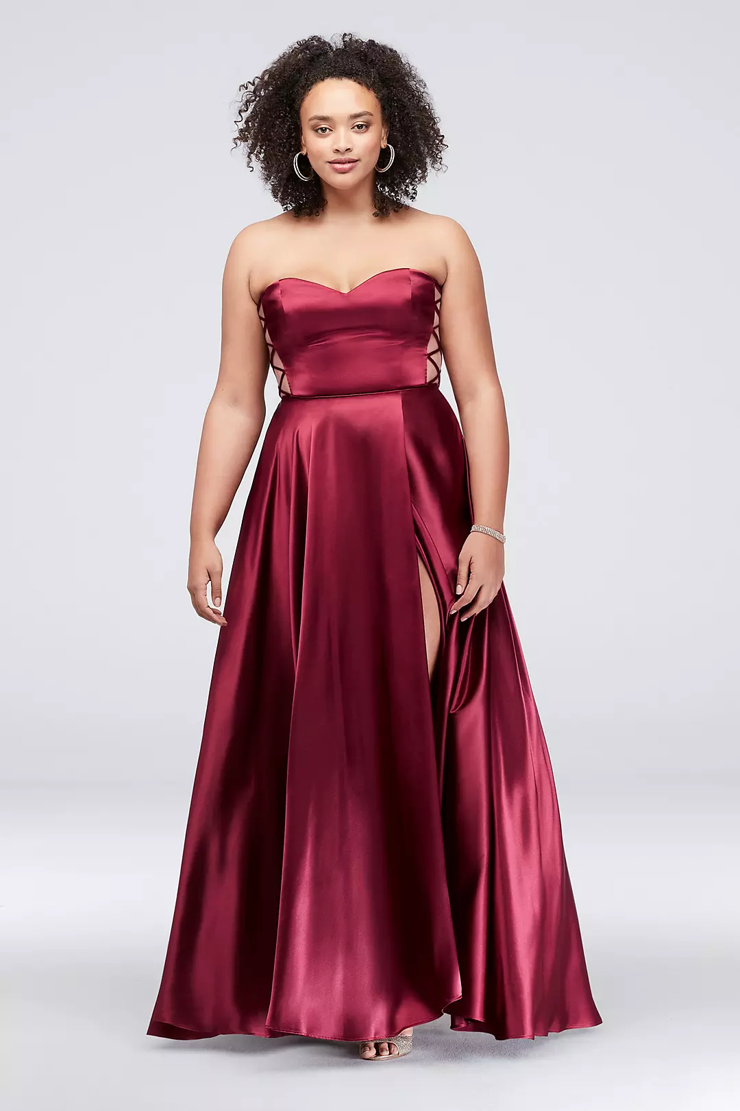 Strapless Charmeuse Dress with Lattice Side Panels - Image 2