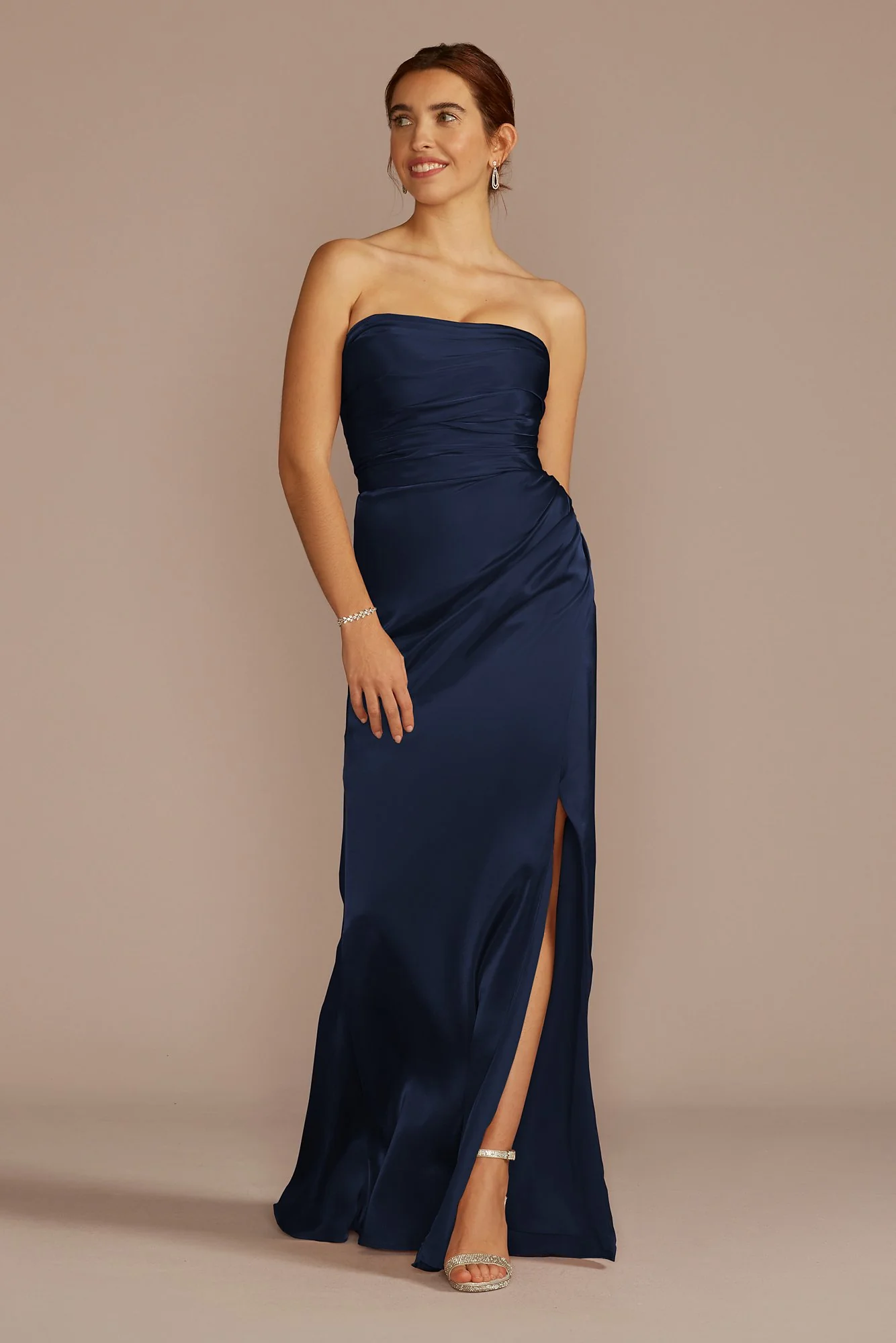 Strapless Charmeuse Dress with Ruching - Image 11
