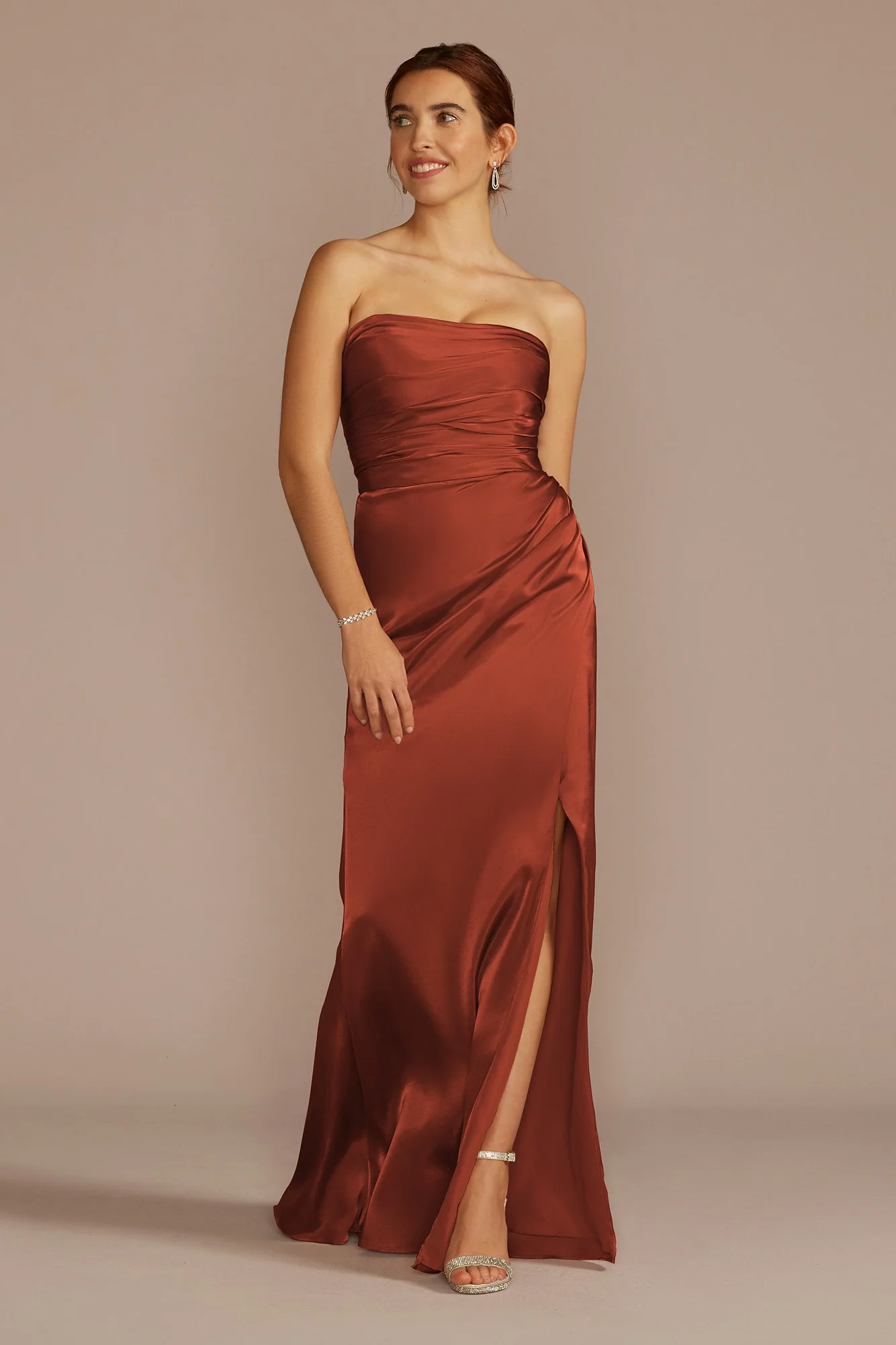 Strapless Charmeuse Dress with Ruching - Image 4