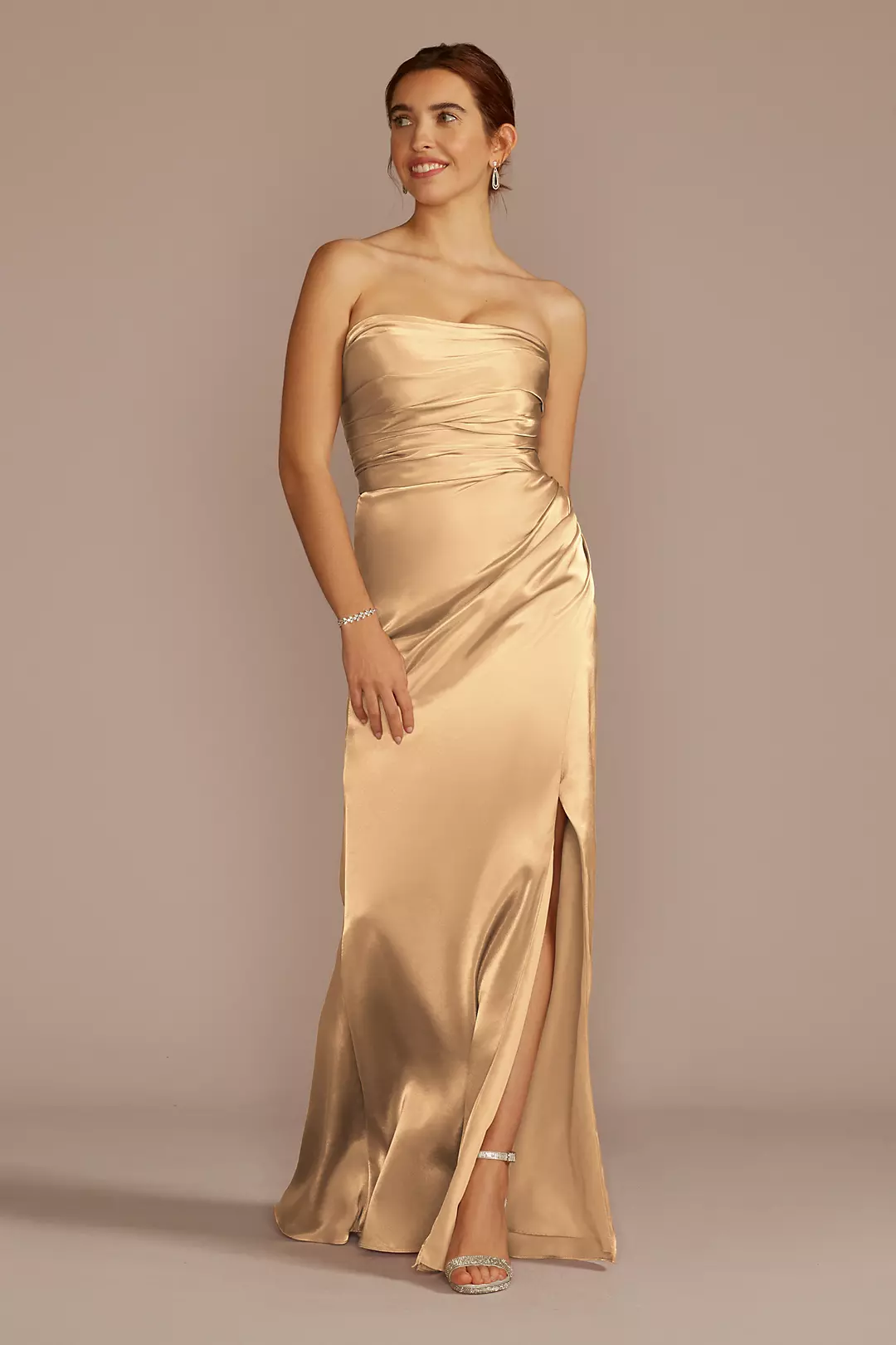 Strapless Charmeuse Dress with Ruching - Image 45