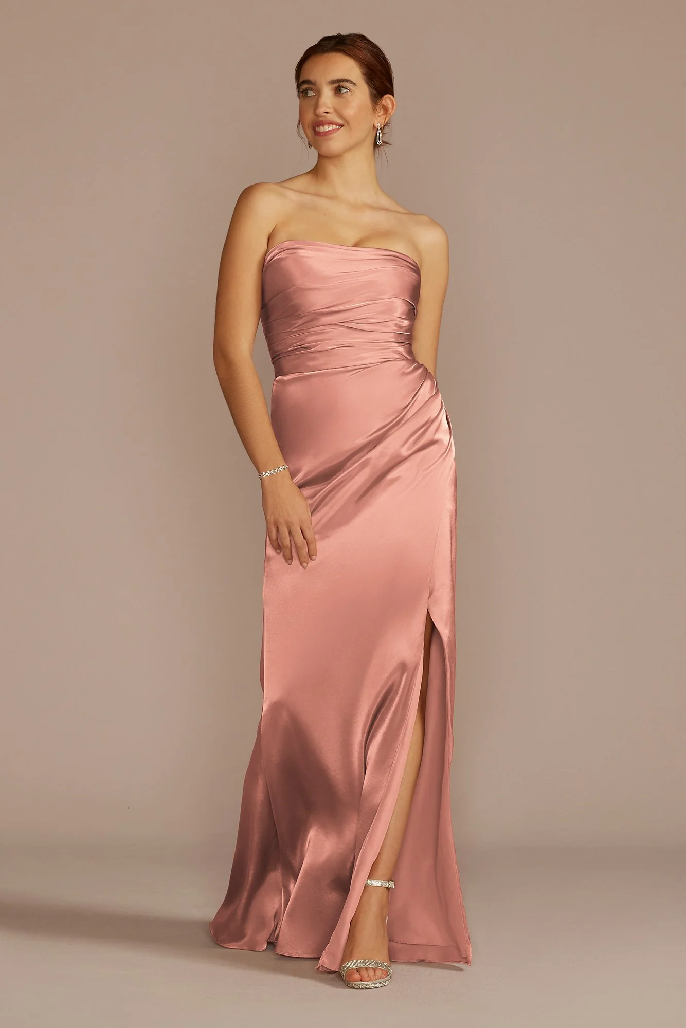 Strapless Charmeuse Dress with Ruching - Image 5