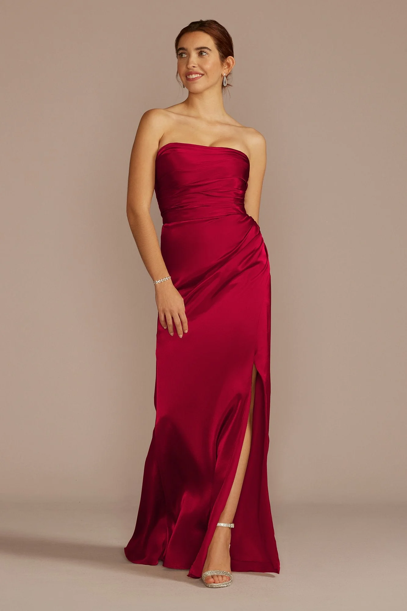 Strapless Charmeuse Dress with Ruching - Image 52