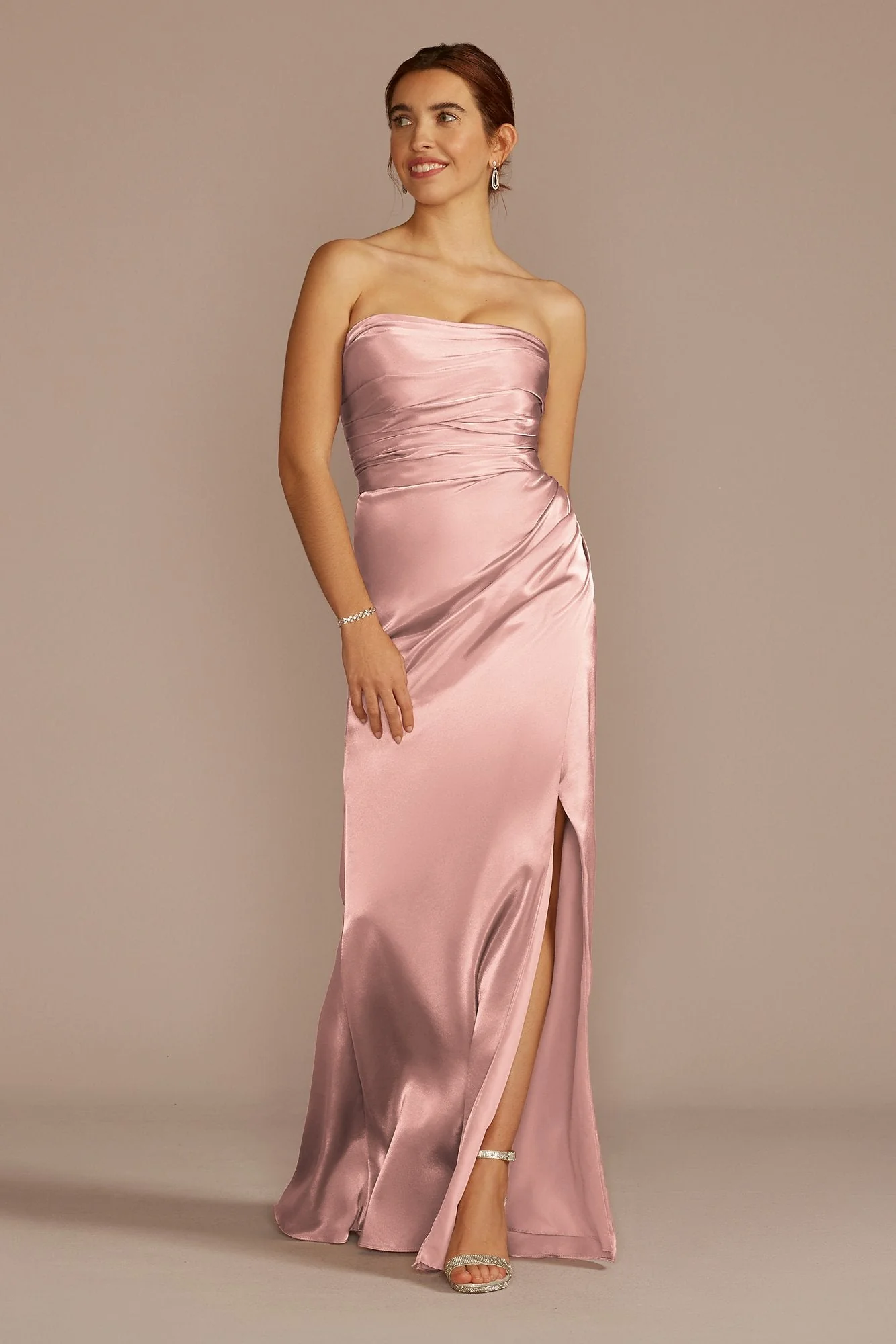 Strapless Charmeuse Dress with Ruching - Image 53