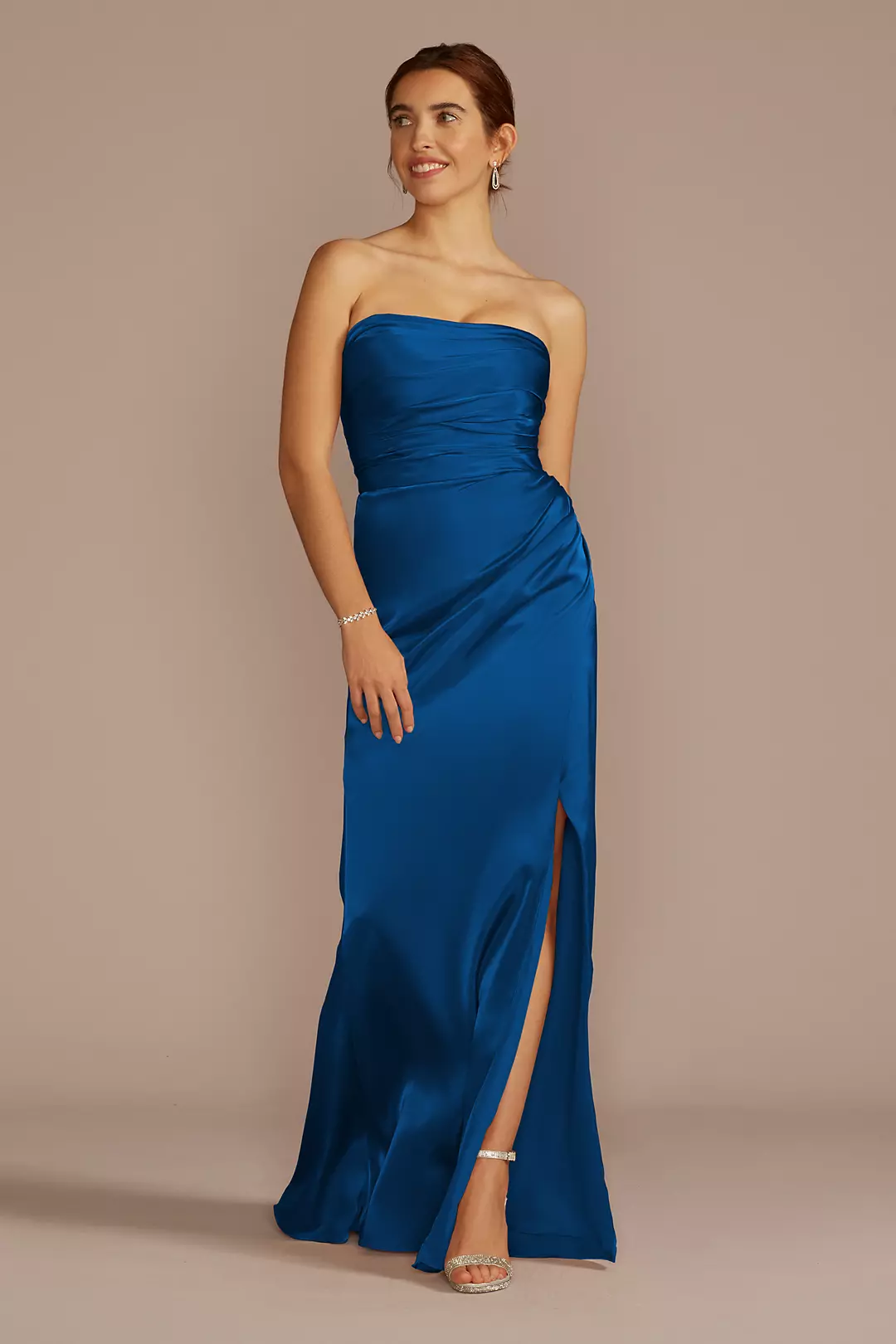 Strapless Charmeuse Dress with Ruching - Image 60