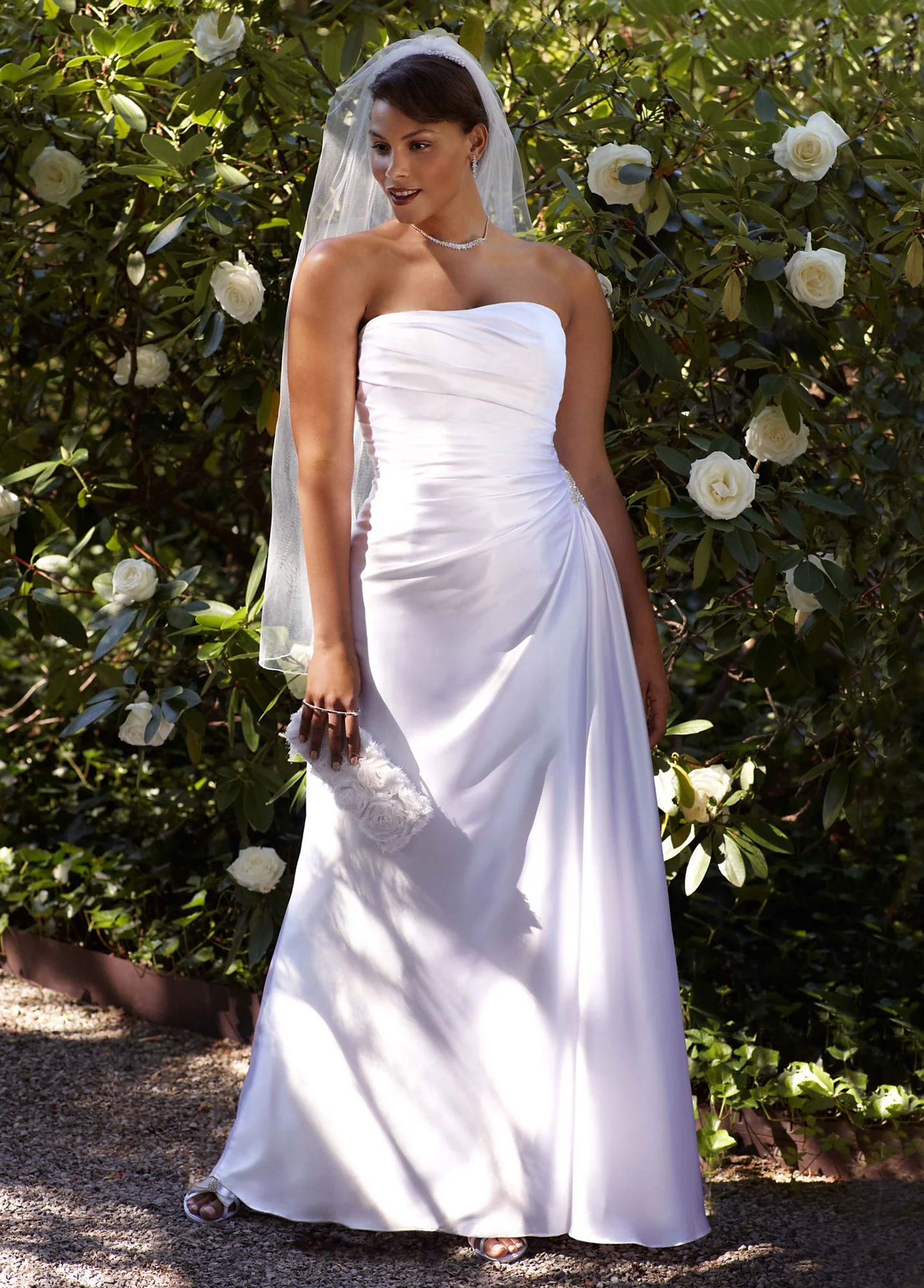 Strapless Charmeuse Gown with Beaded Applique - Image 2