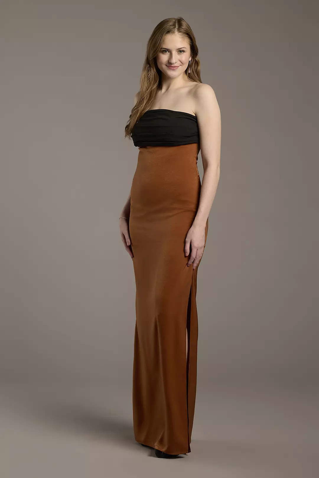 Strapless Charmeuse Mixed Column Dress - Image 3