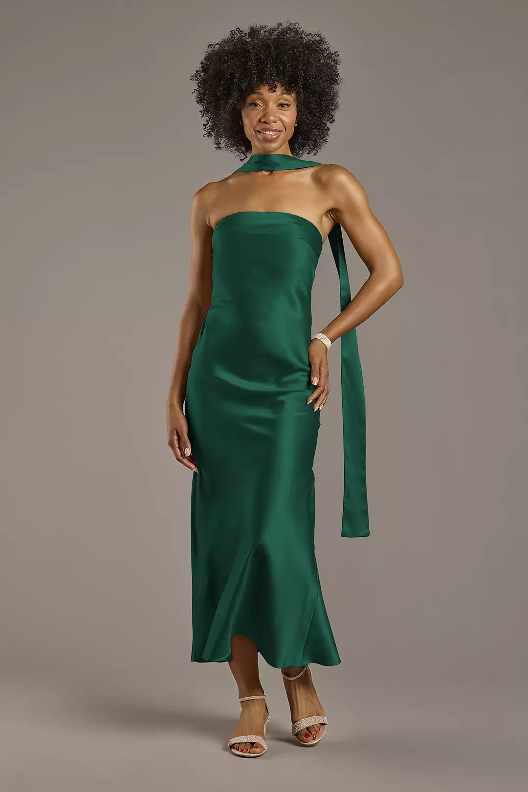 Strapless Charmeuse Sheath Dress with Scarf - Image 18