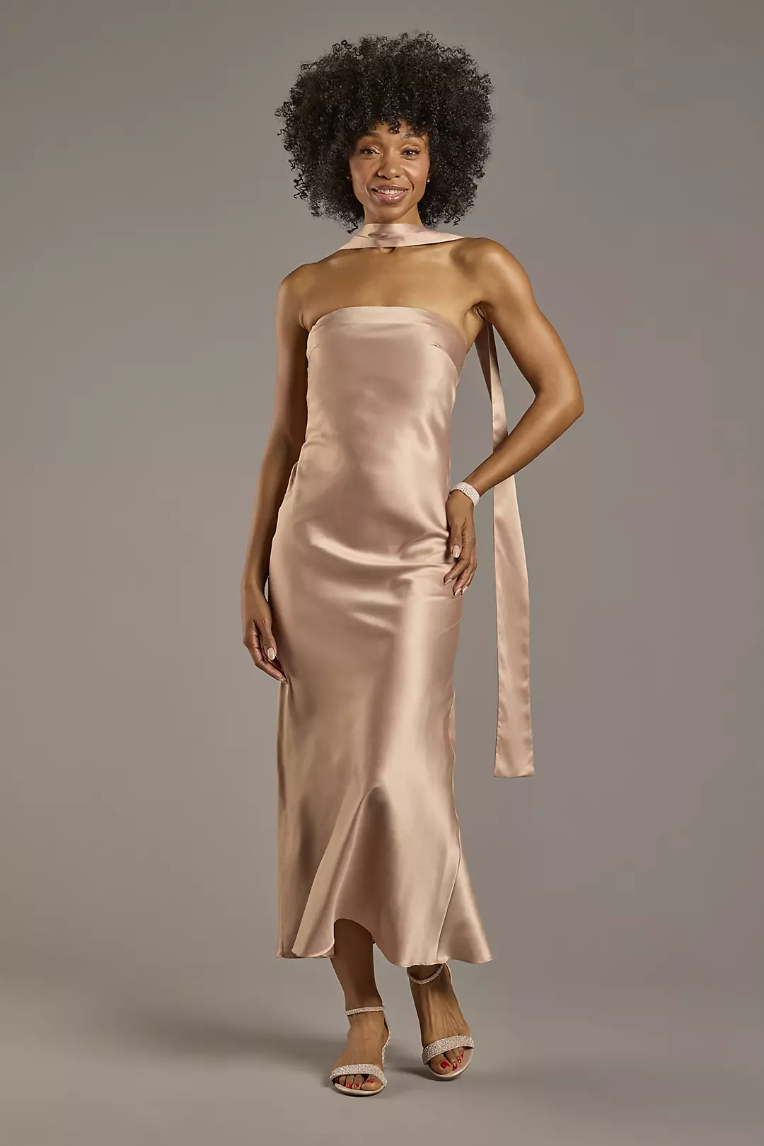 Strapless Charmeuse Sheath Dress with Scarf - Image 23