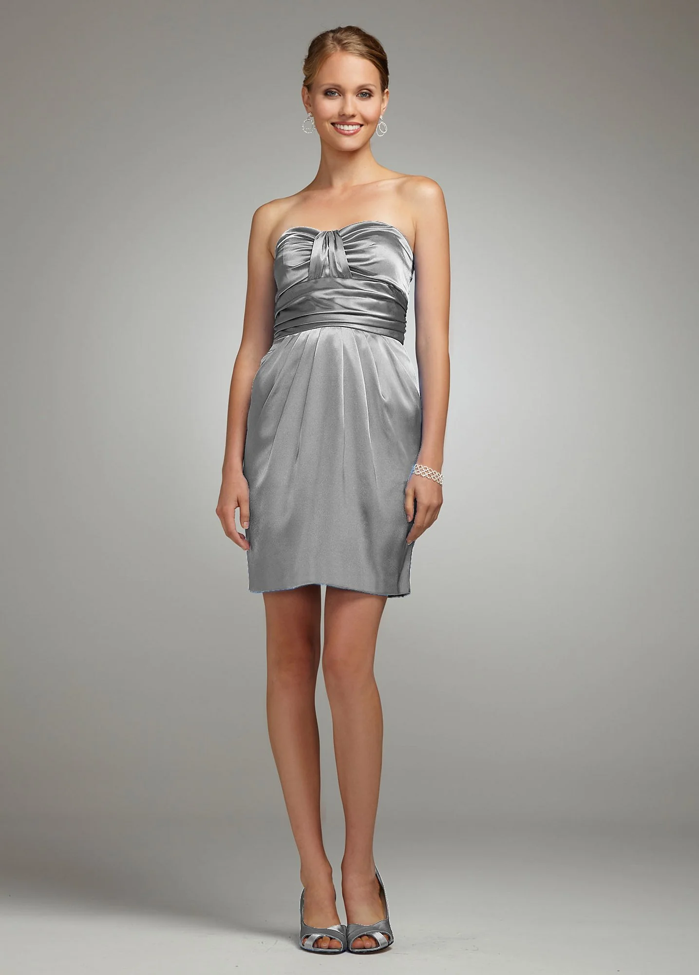 Strapless Charmeuse Short Dress with Banded Waist