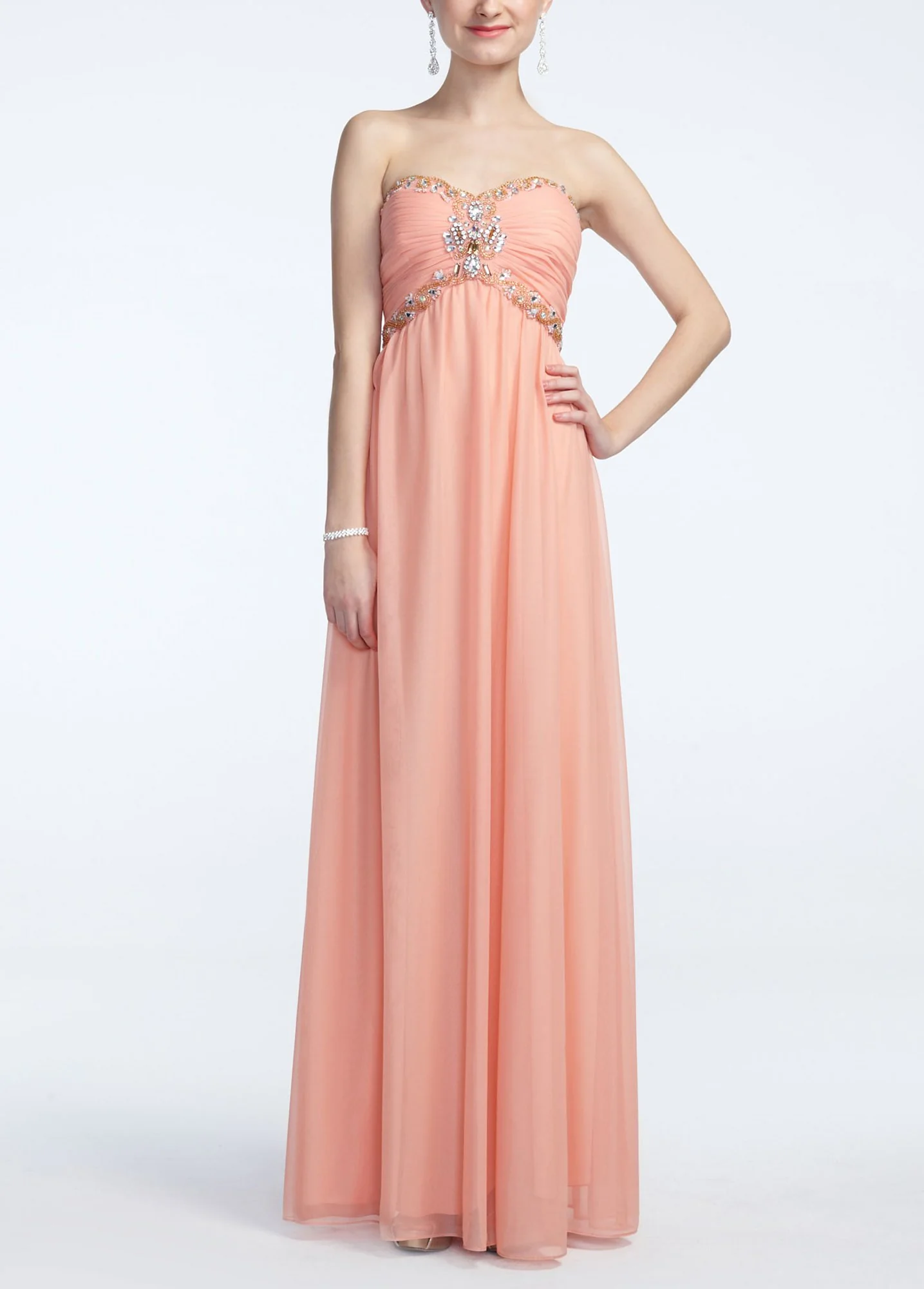 Strapless Chiffon Beaded Bodice Dress
