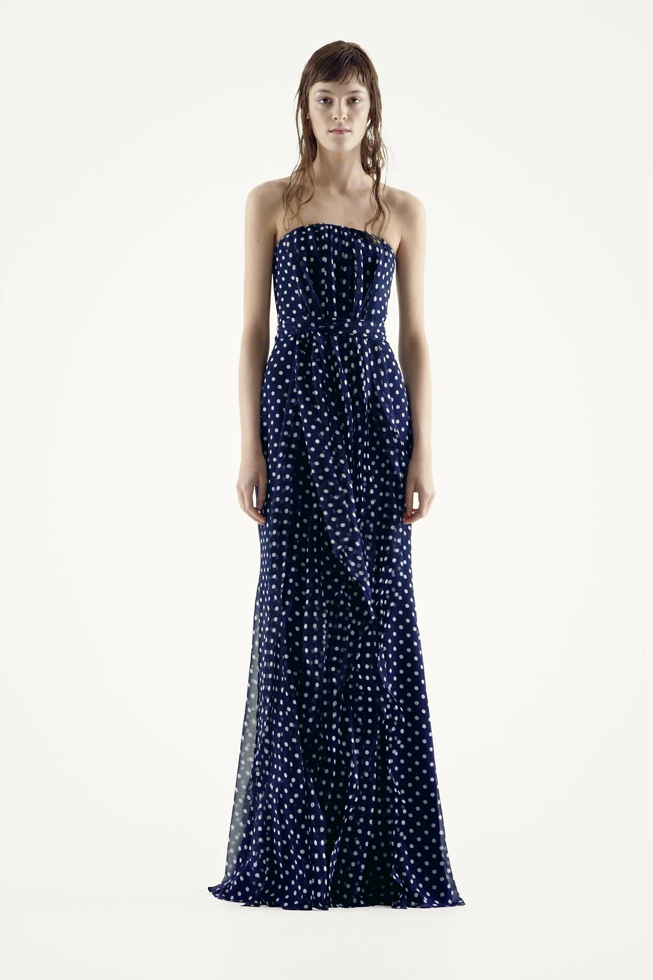 Strapless Chiffon Dress with Vertical Ruffles - Image 3