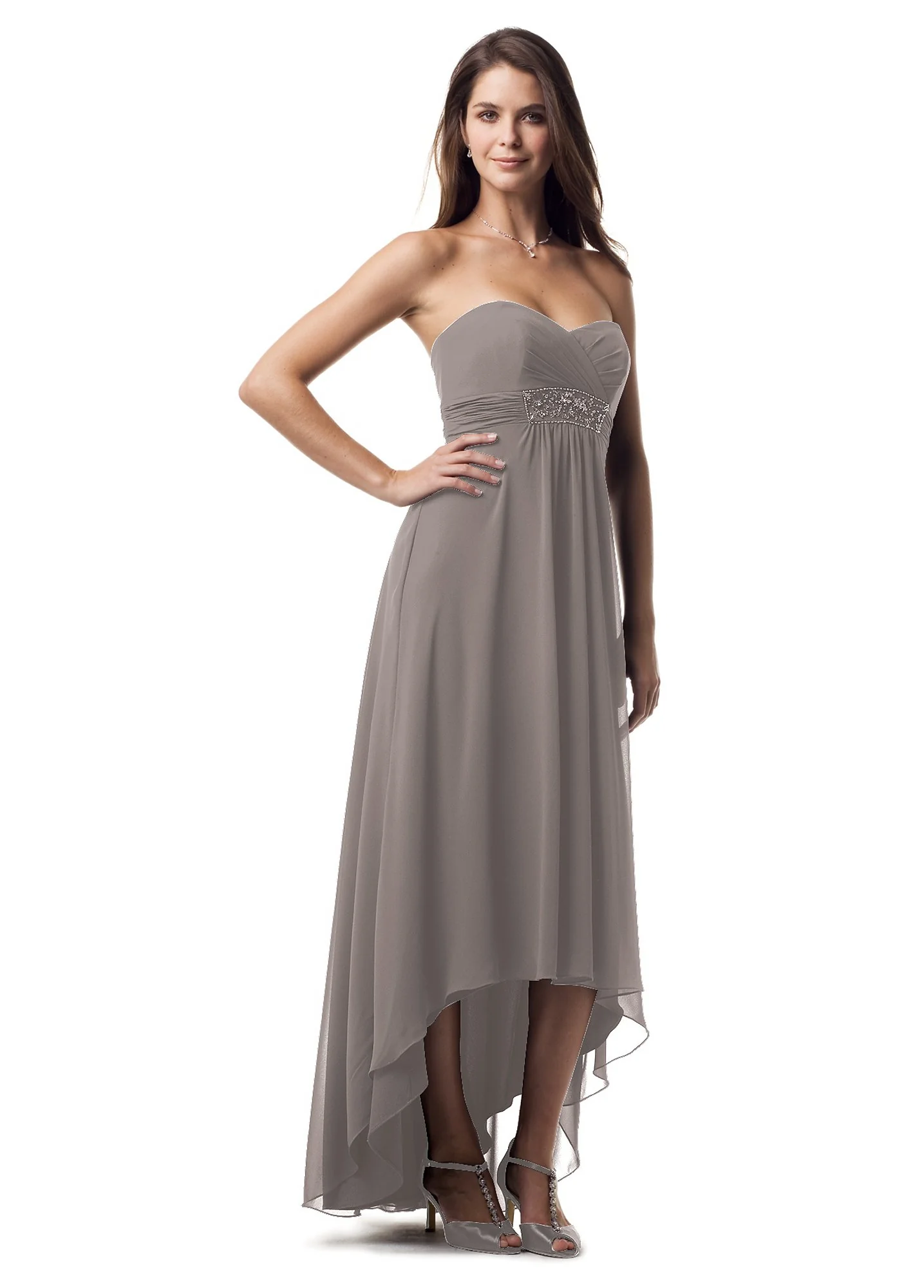 Strapless Chiffon High-Low Beaded Empire