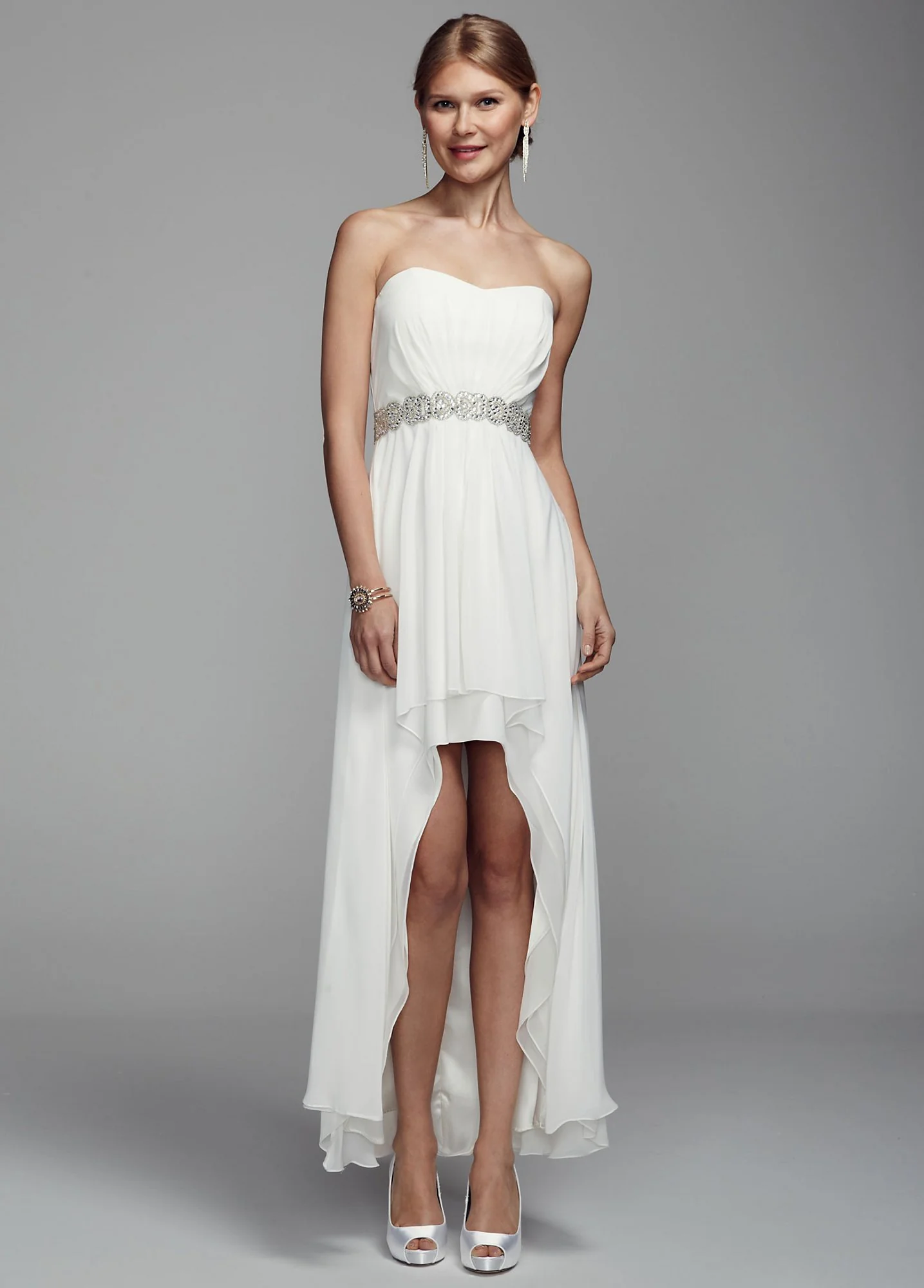 Strapless Chiffon High Low Gown with Beaded Waist - Image 2