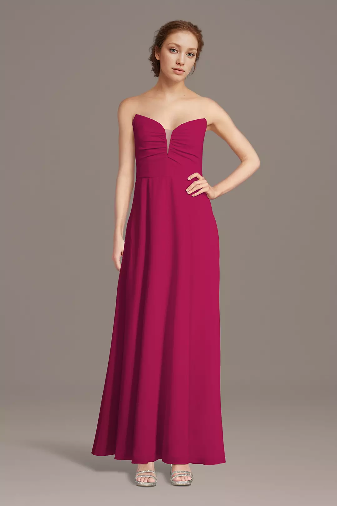 Strapless Chiffon Notch Neck A-Line Dress - Image 3