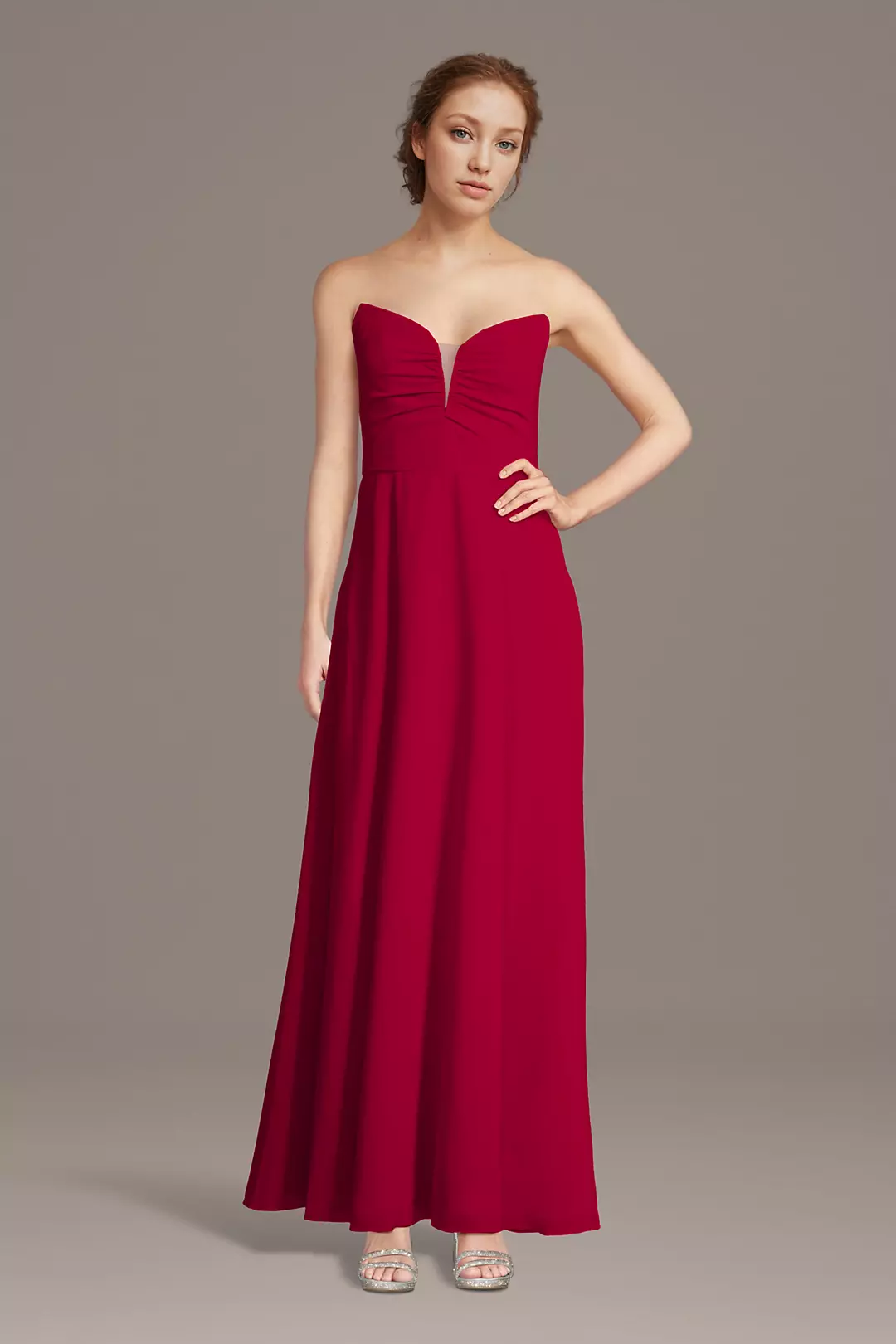 Strapless Chiffon Notch Neck A-Line Dress - Image 4