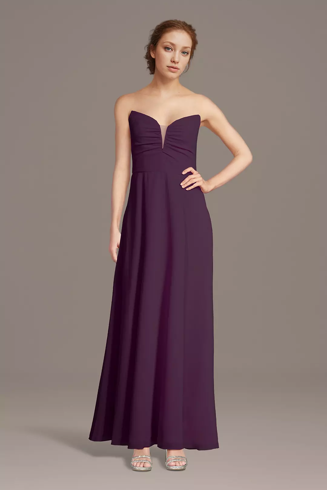 Strapless Chiffon Notch Neck A-Line Dress - Image 7