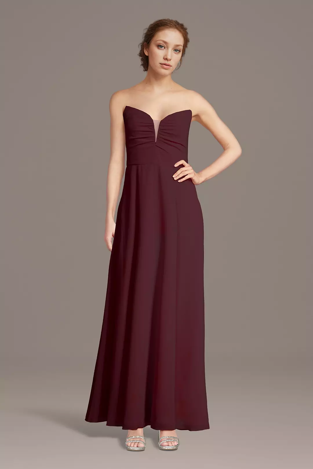 Strapless Chiffon Notch Neck A-Line Dress - Image 9