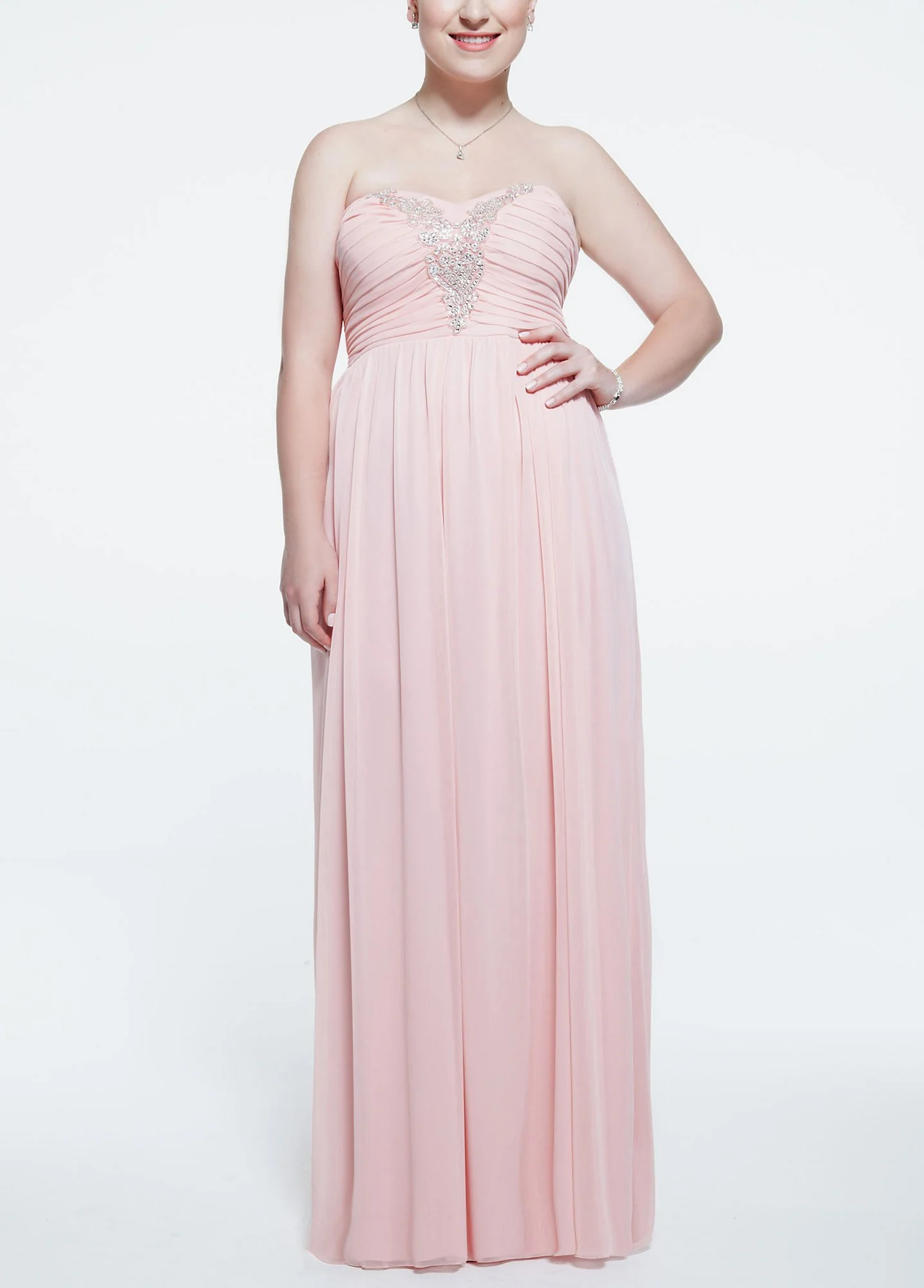 Strapless Chiffon Plus Dress with Applique Detail