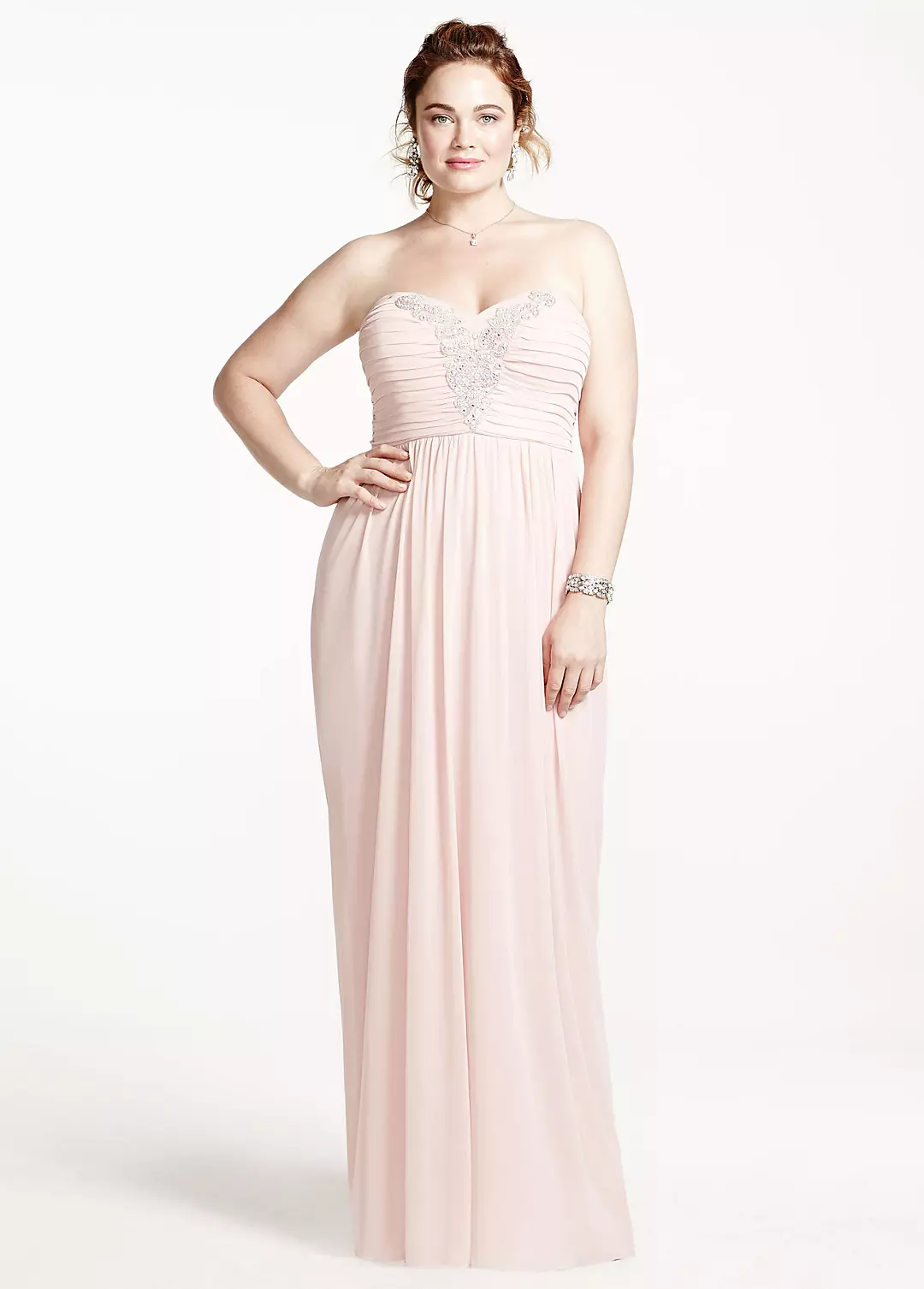 Strapless Chiffon Plus Dress with Applique Detail - Image 2