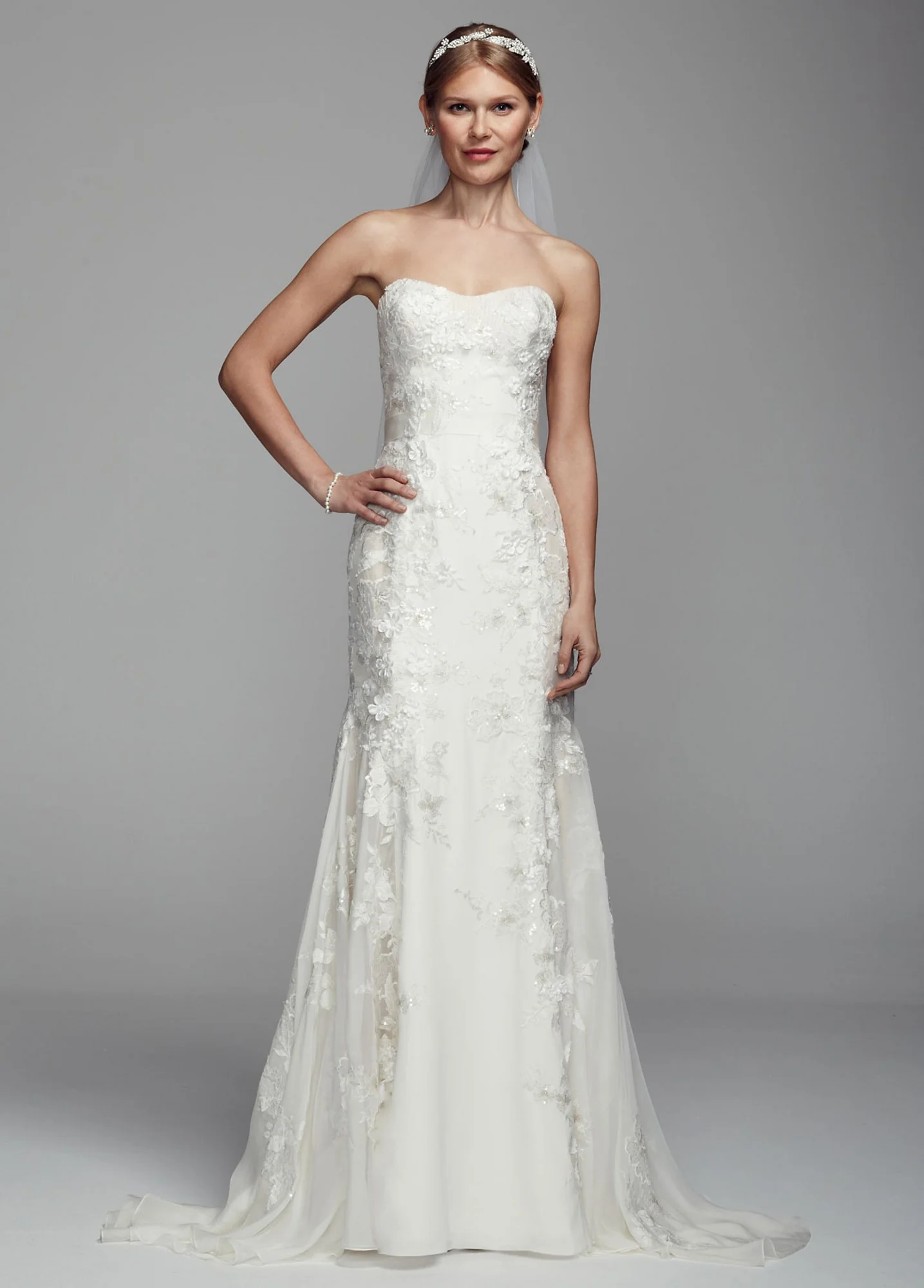 Strapless Chiffon Trumpet Gown with Ribbon Sash - Image 2