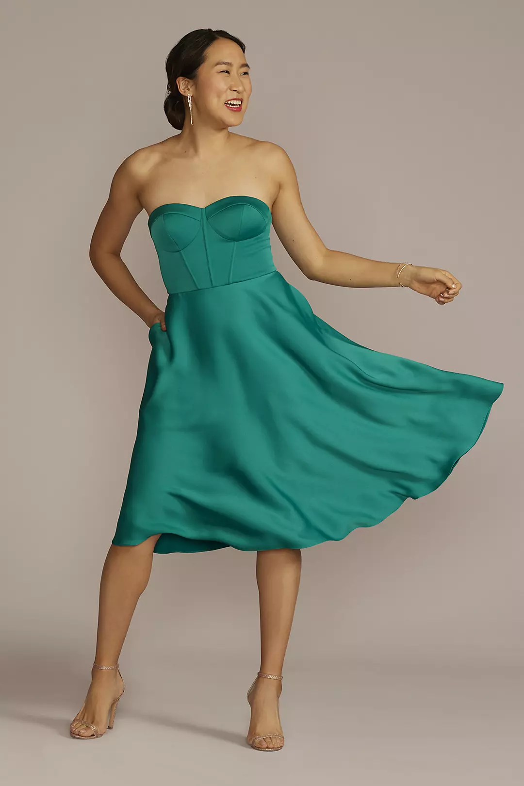 Strapless Corset Bodice Satin Midi Dress - Image 7