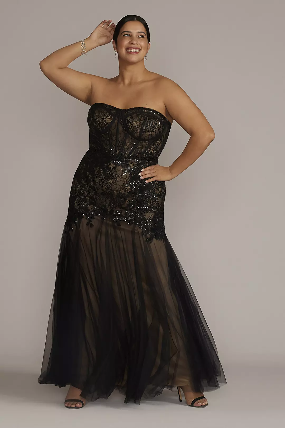 Strapless Corset Gown with Tulle Trumpet Skirt - Image 2