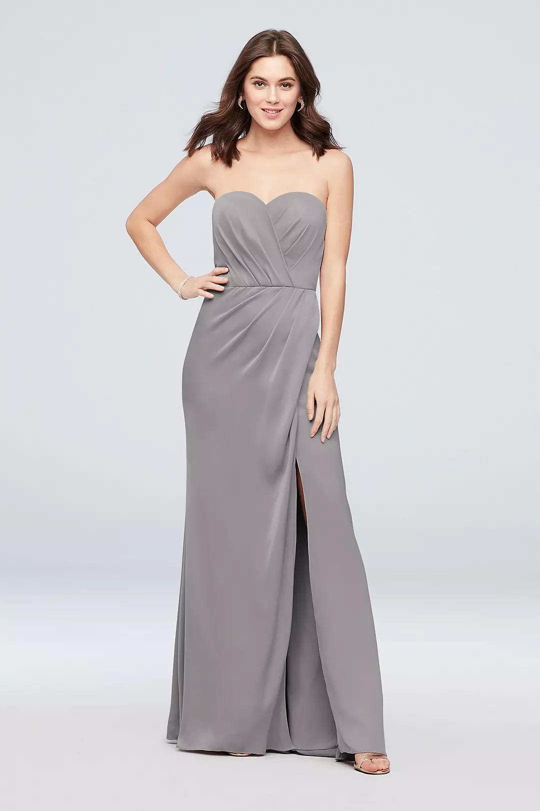 Strapless Crepe-Back Satin Pleat Bridesmaid Dress - Image 100