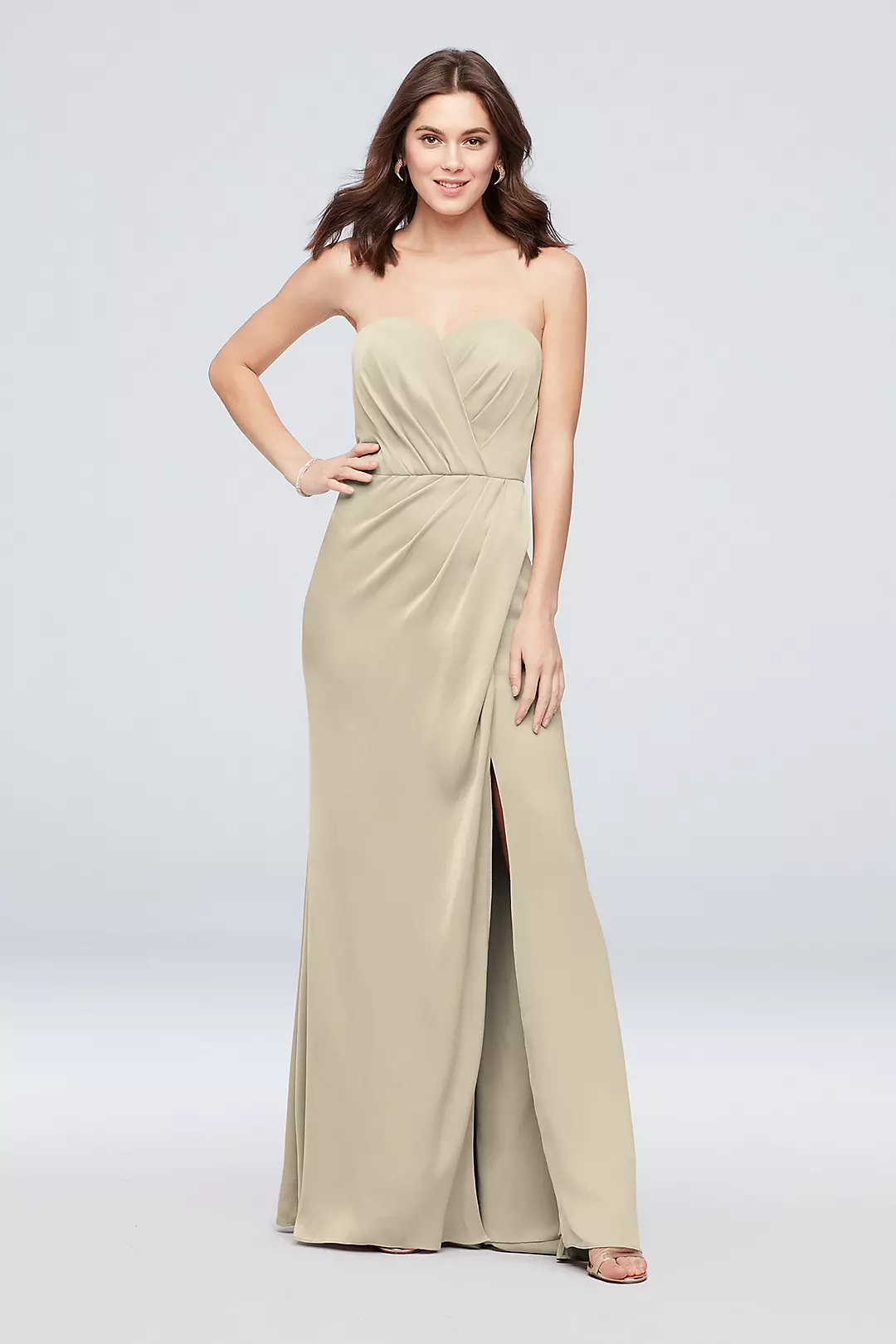 Strapless Crepe-Back Satin Pleat Bridesmaid Dress - Image 104