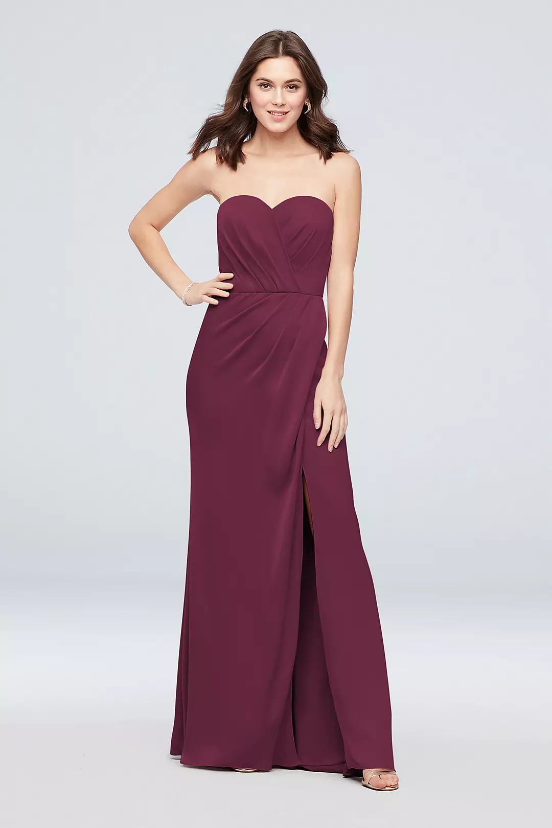 Strapless Crepe-Back Satin Pleat Bridesmaid Dress - Image 131