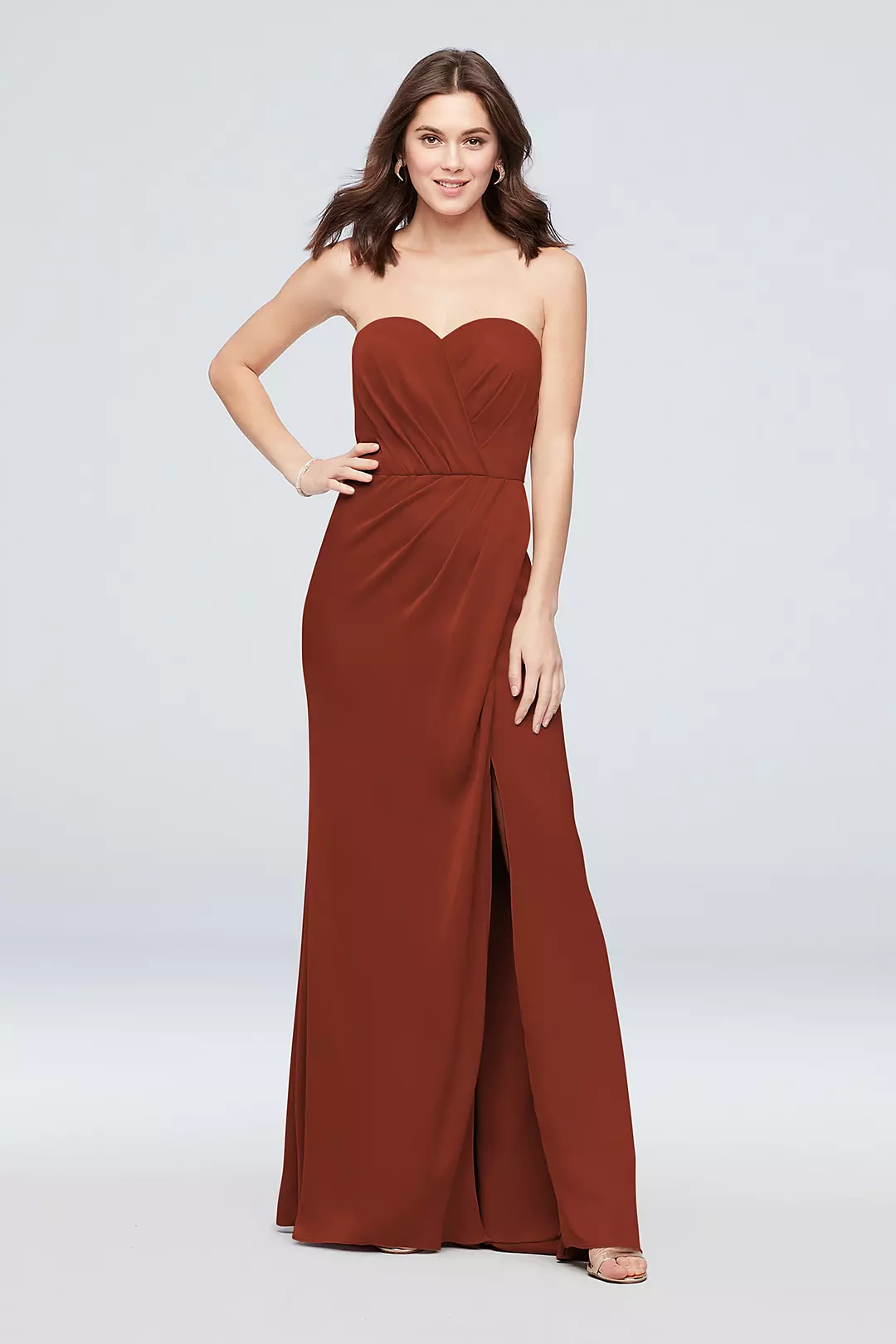 Strapless Crepe-Back Satin Pleat Bridesmaid Dress - Image 145