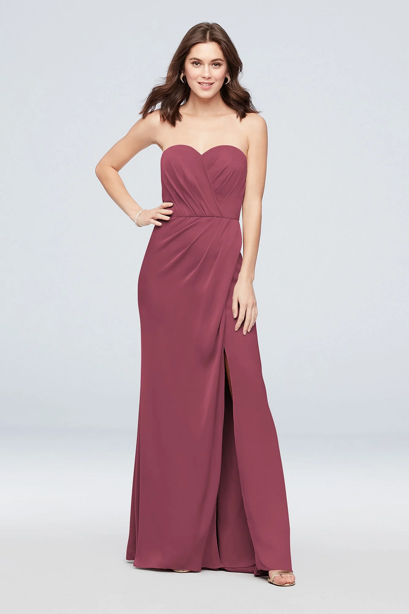 Strapless Crepe-Back Satin Pleat Bridesmaid Dress - Image 15