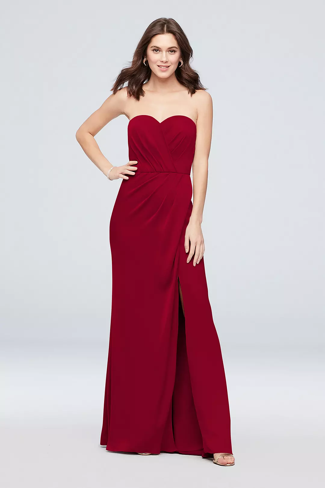 Strapless Crepe-Back Satin Pleat Bridesmaid Dress - Image 155