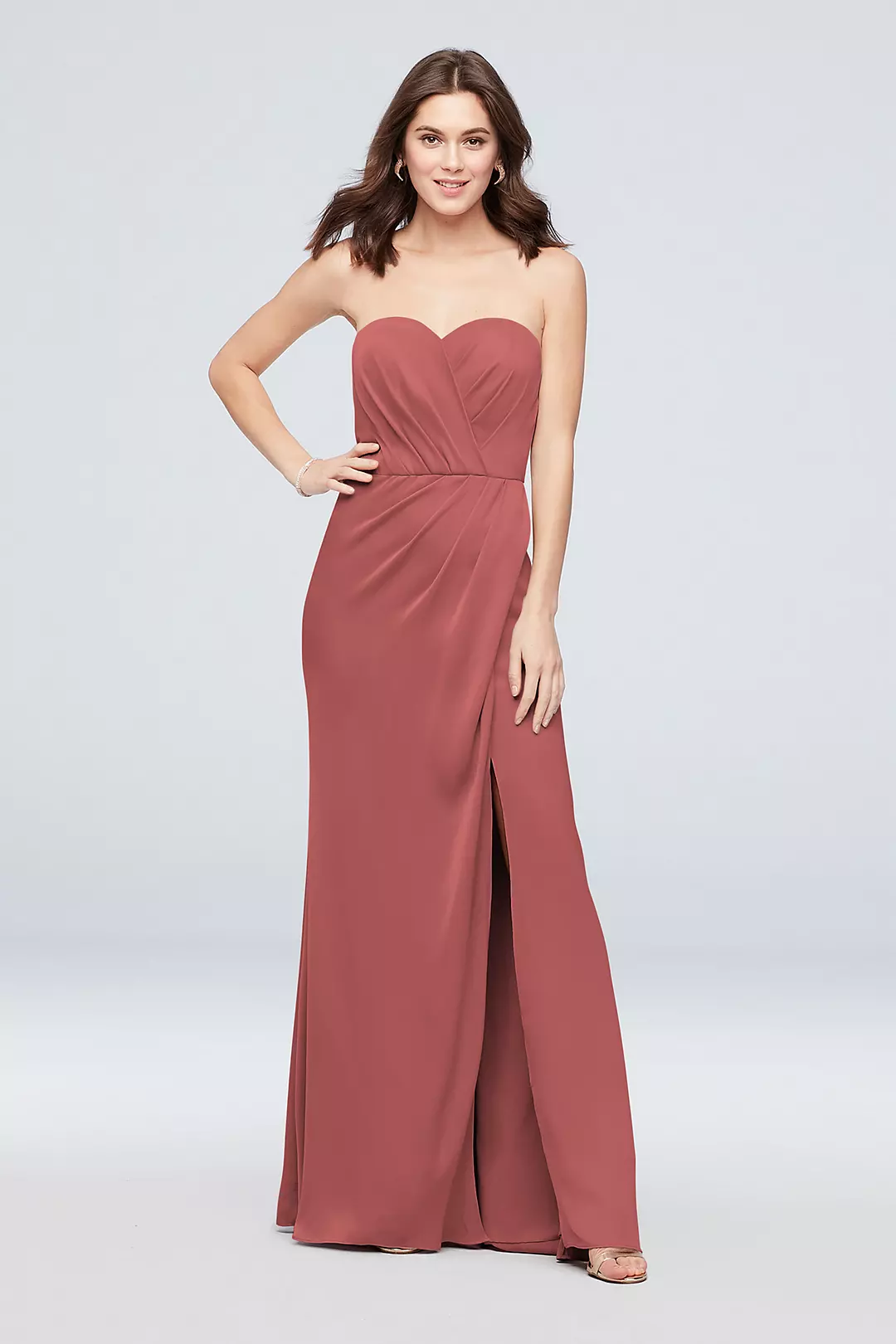 Strapless Crepe-Back Satin Pleat Bridesmaid Dress - Image 168